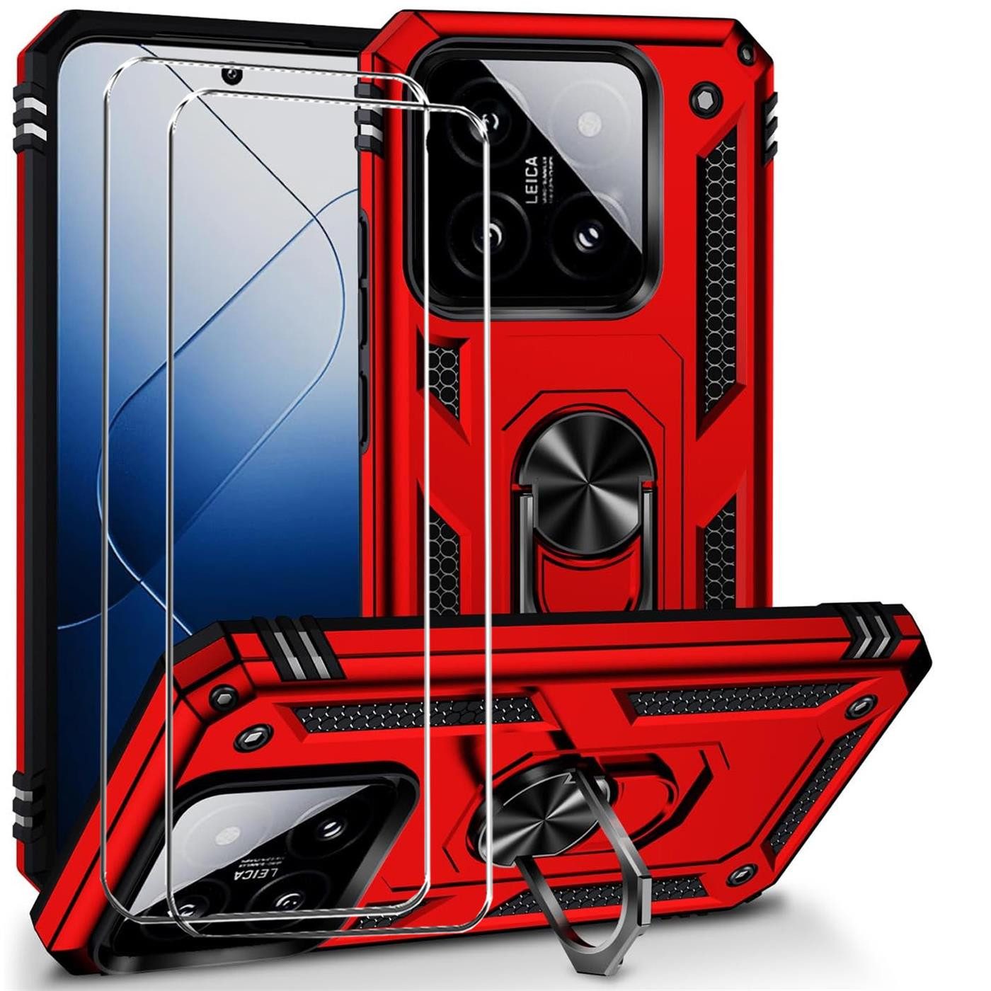 CoolGadget Handyhülle Rot als 2in1 Schutz Cover Set für das Xiaomi Redmi 12C 6,67 Zoll, 2x 9H Glas Display Schutz Folie + 1x TPU Case Hülle für Redmi 12C