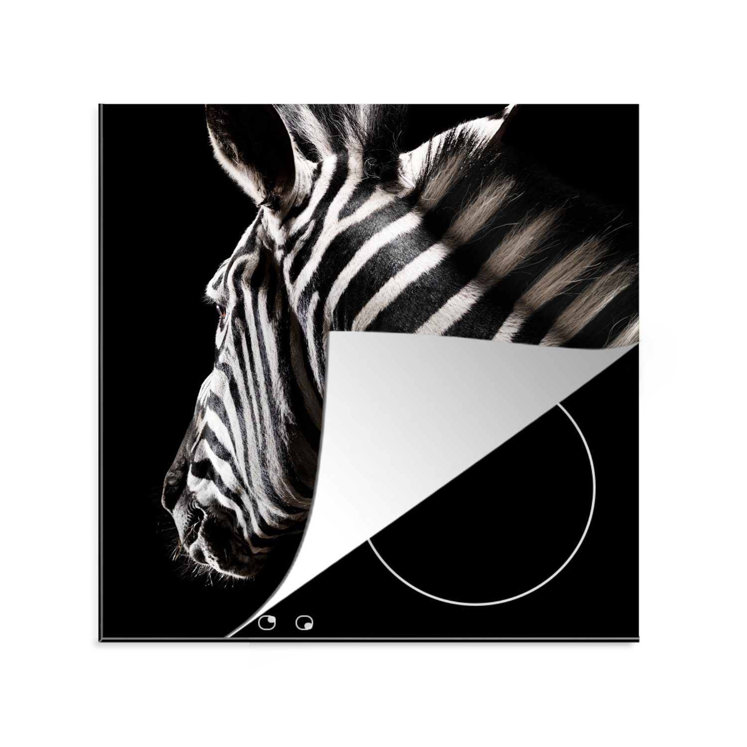 MuchoWow Herdblende-/Abdeckplatte Zebra - Tier - Schwarz - Porträt, Vinyl, (1 tlg), 78x78 cm, Ceranfeldabdeckung, Arbeitsplatte für küche
