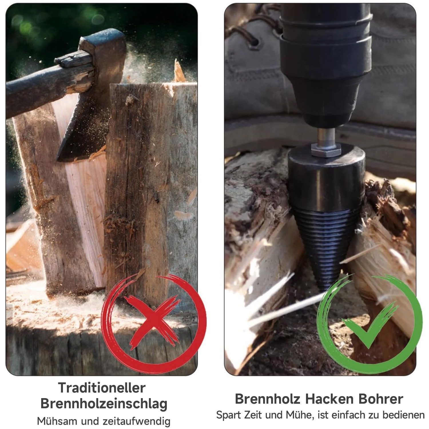 OSTWOLKE Holzspalter Kegelspalter Bohrer Drill Kegel Spaltbohrer Für Bohrmaschine 32+42mm, 6 SET