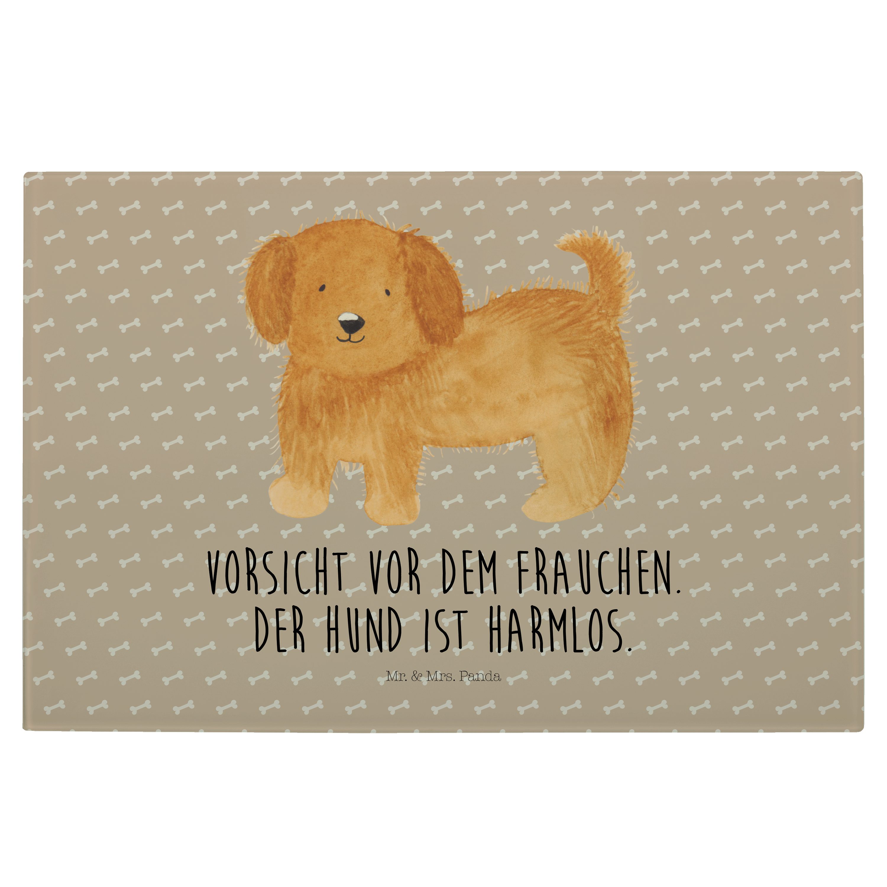 Mr. & Mrs. Panda Servierbrett Hund flauschig - Hundeglück - Geschenk, Haustier, Hundemotiv, Frauche, Premium Glas, (1-St)
