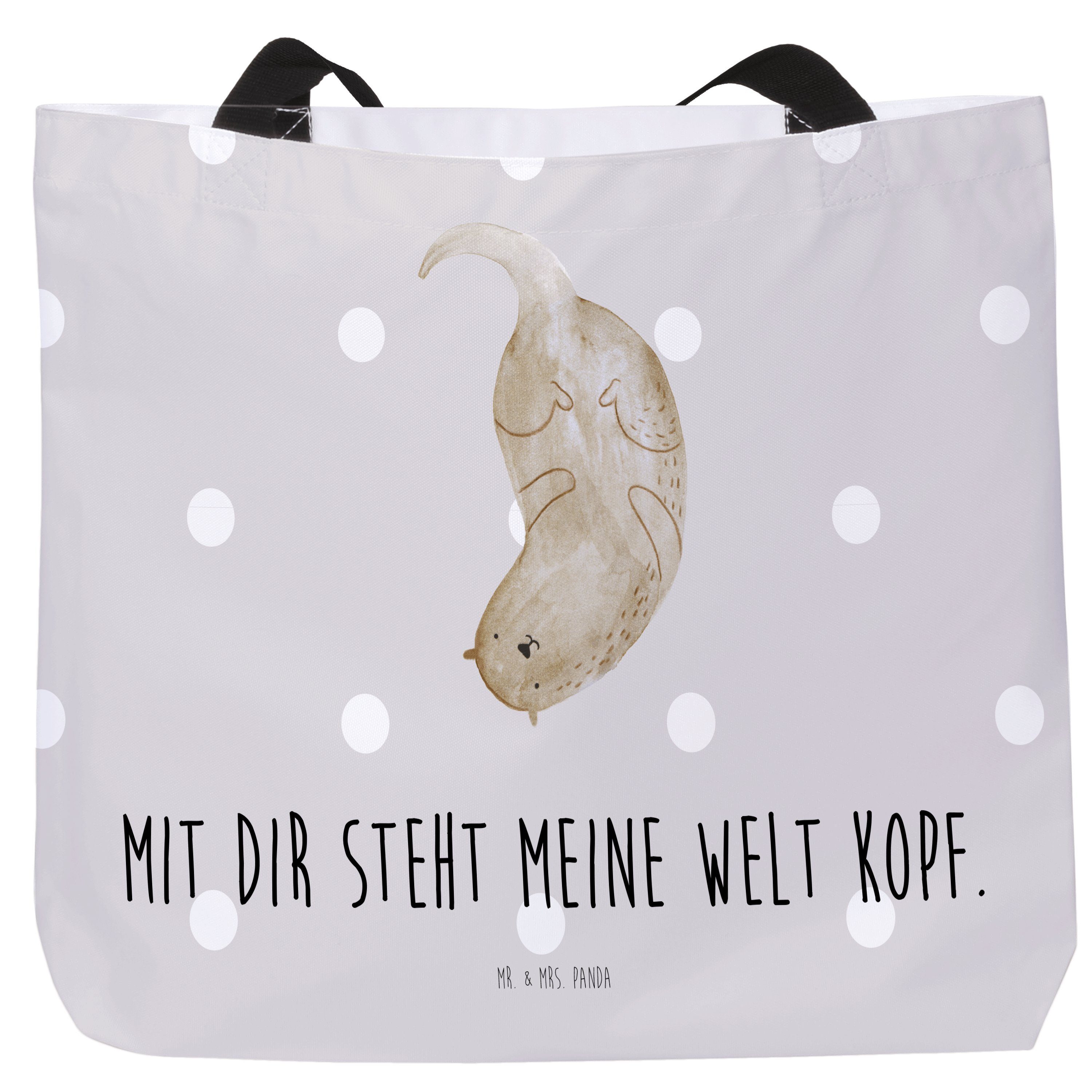 Mr. & Mrs. Panda Shopper Otter kopfüber - Grau Pastell - Geschenk, Einkaufsbeutel, Beutel, Sch (1-tlg)