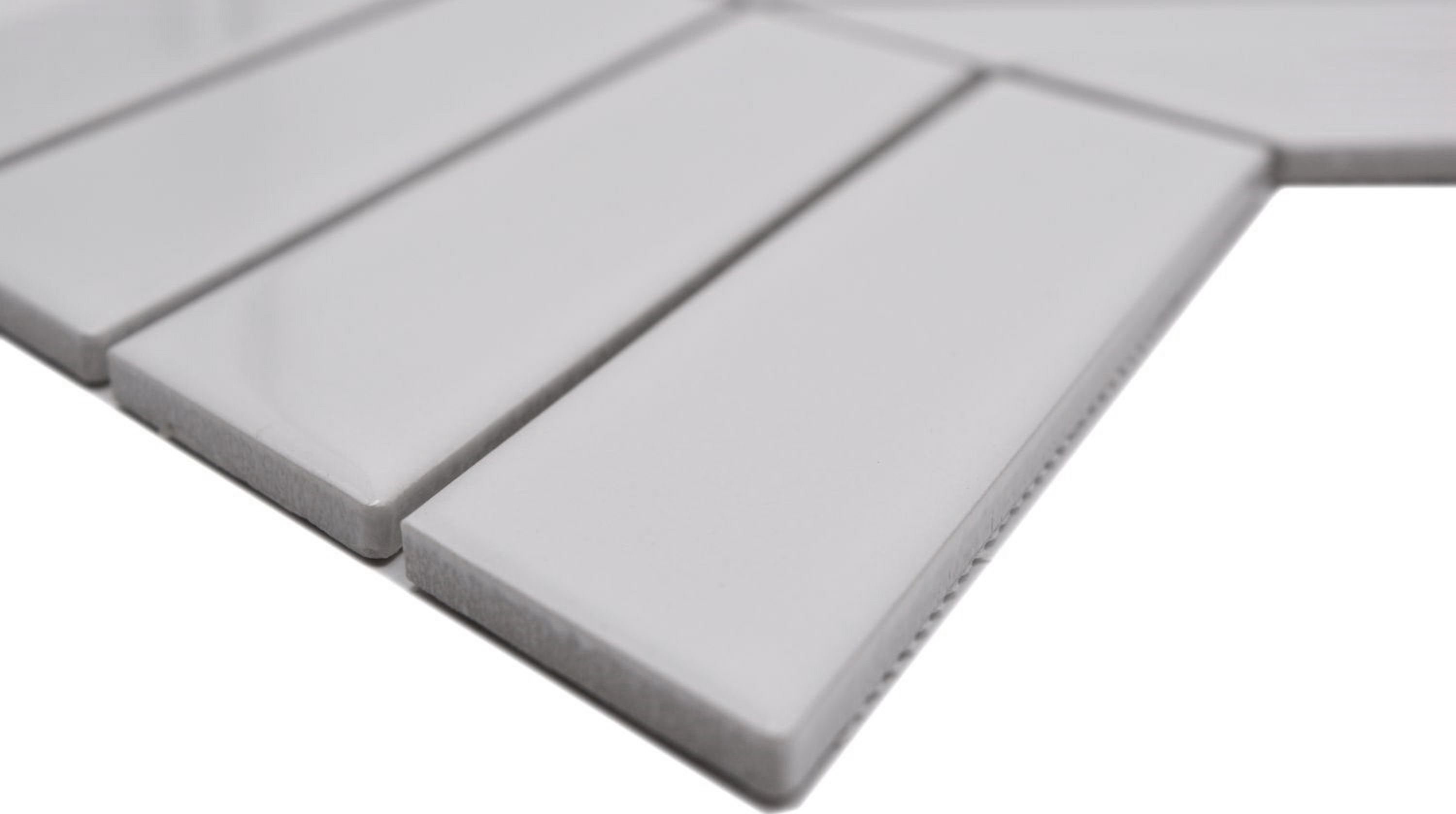 Mosani Mosaikfliesen Fischgrät Wandfliese Keramik Mosaik mix weiss glänzend