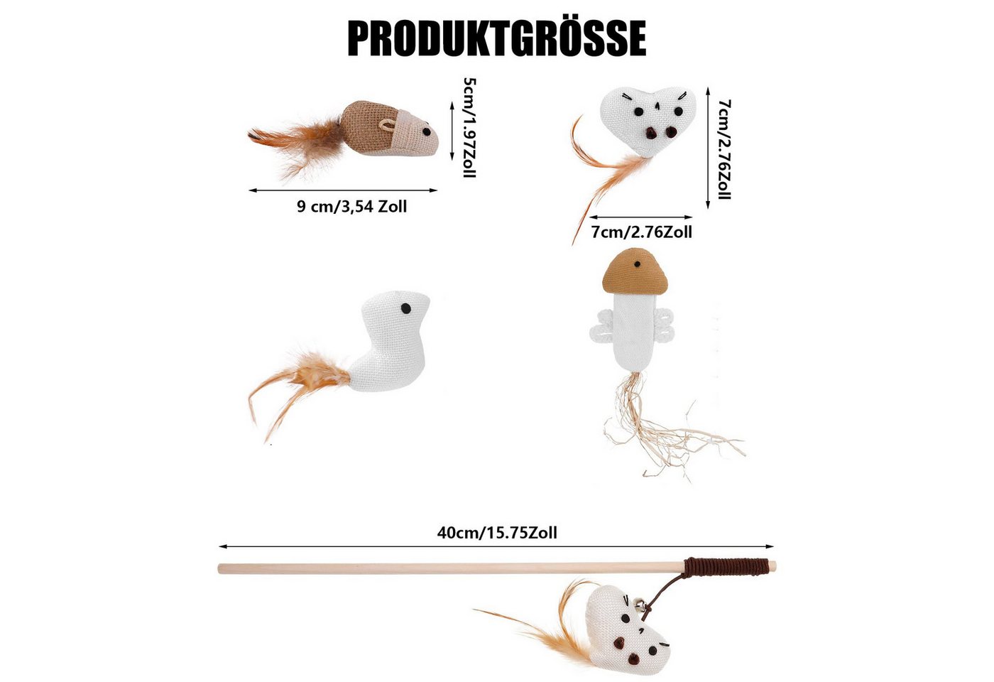 Thumbnail - CLTYQ Tier-Intelligenzspielzeug 4 Stück Katzenspielzeug Feder, Interaktives Katzenangel, Katzenspielzeug-Stab mit Maus F...