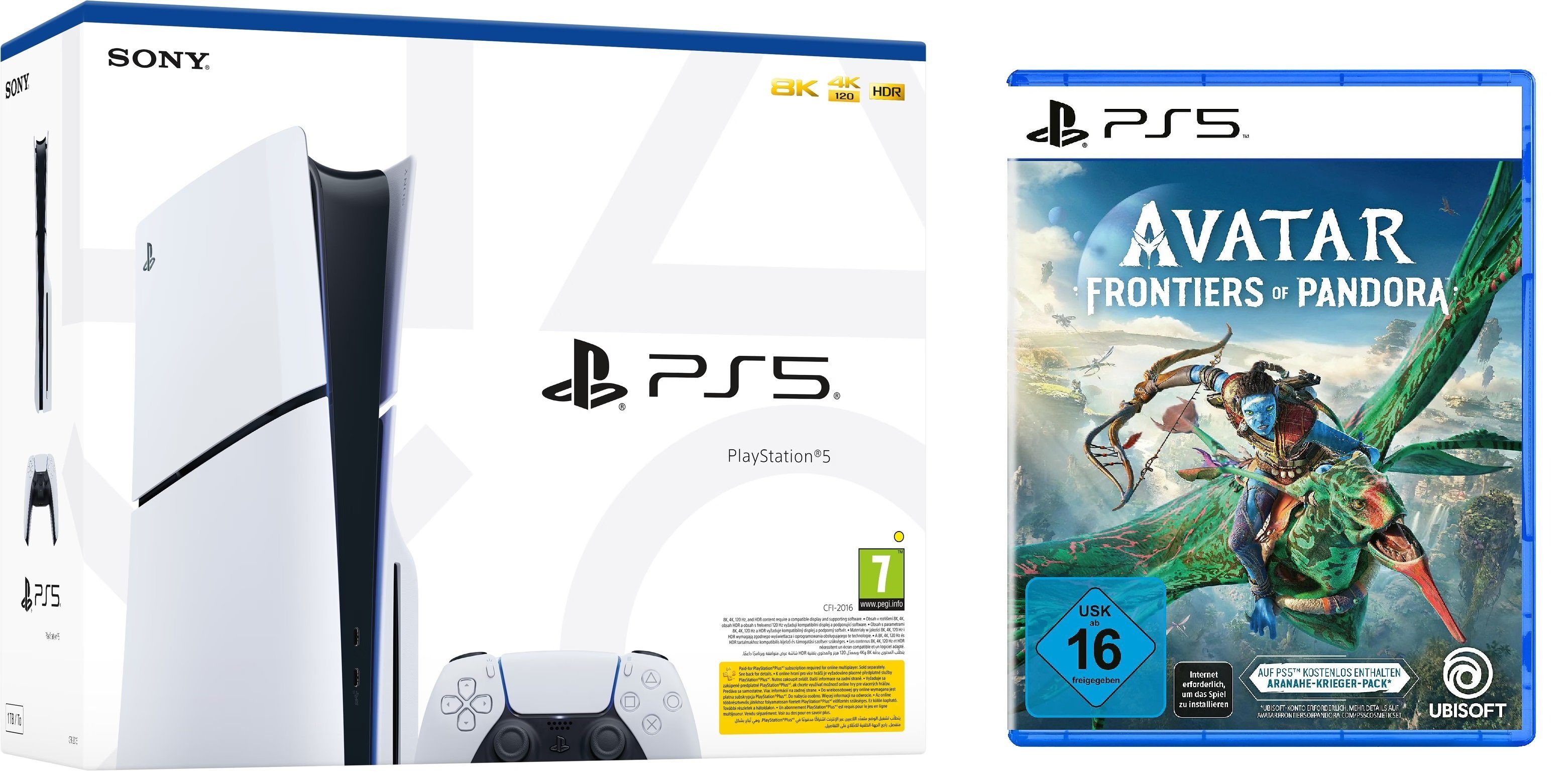 Playstation PS5 Konsole Slim mit Avatar: Frontiers of Pandora Spiel 1TB (Bundle), Playstation 5 Console Laufwerk Disk