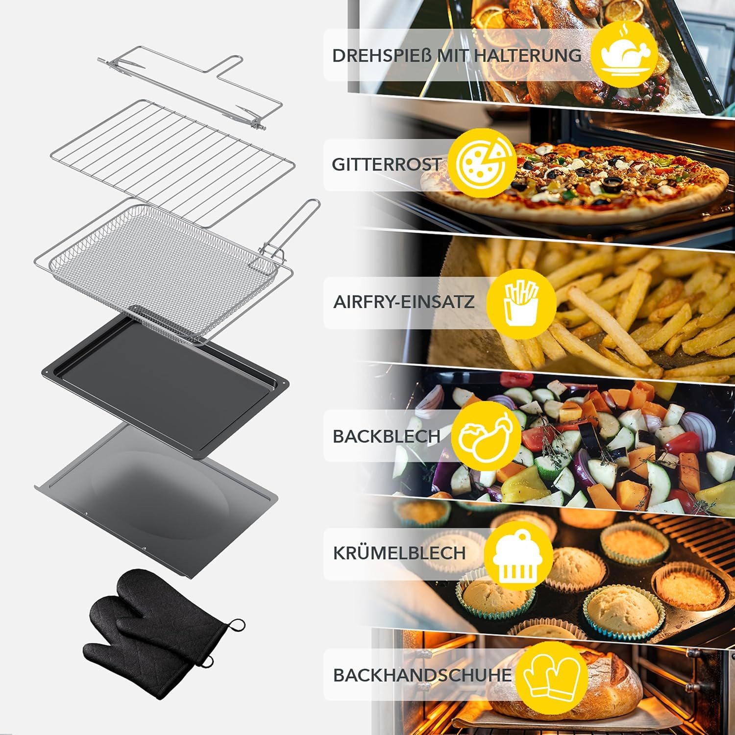 Heinrich´s Minibackofen HMO 8407 Backofen mit Umluft 60L, 2000W mit Drehspieß, Airfryer, Timer