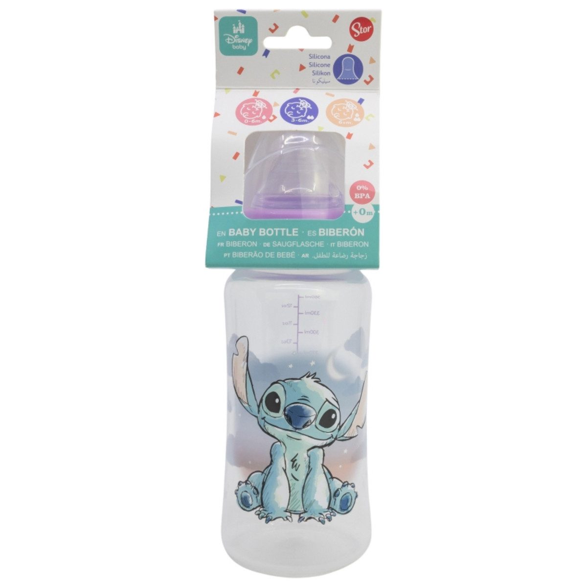 Lilo & Stitch Babyflasche 360 ml Silikon-Sauger mit 3 Positionen & Anti-Kolik-System