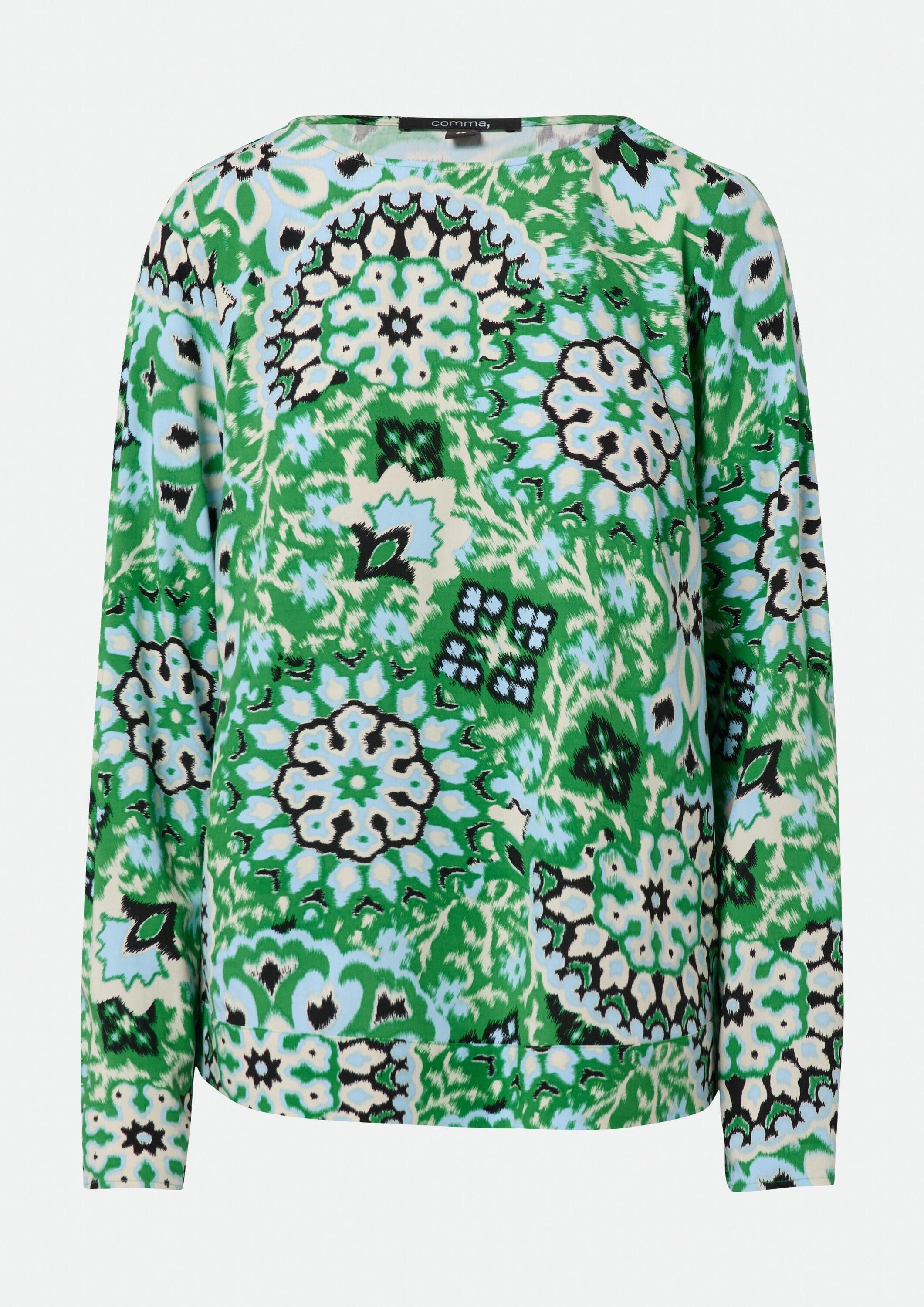 comma Langarmbluse Bluse Bluse mit seitlich geschlitztem Saum und All-over-Print