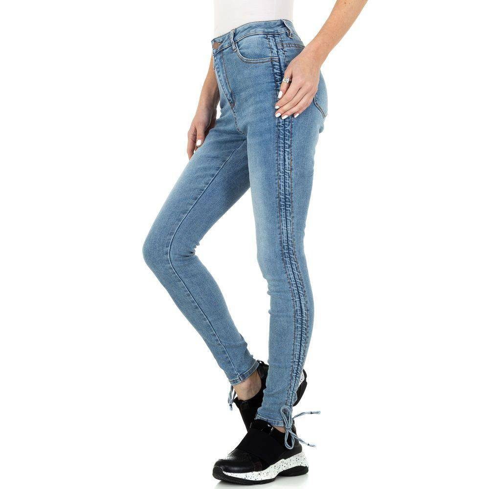 Skinny Skinny-fit-Jeans Used-Look in Ital-Design Blau Stretch Damen Freizeit Jeans