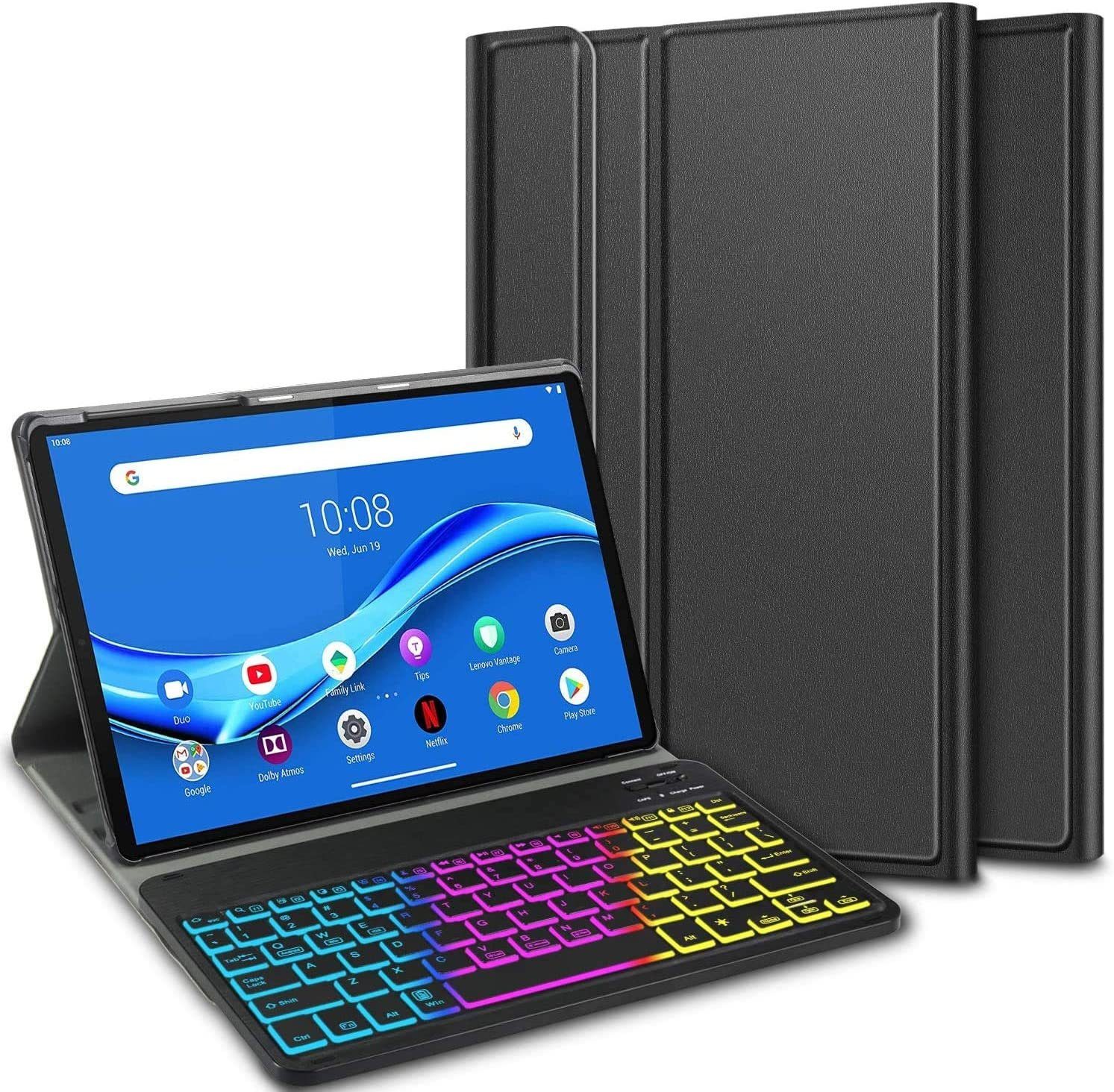 Mutoy Tastatur Hülle für Lenovo Tab M10 Plus (2nd Gen) TB-X606F 10.3 Zoll Tablet-Tastatur (Deutsches QWERTZ, 7 Farben LED-Hintergrundbeleuchtung Kabellose)