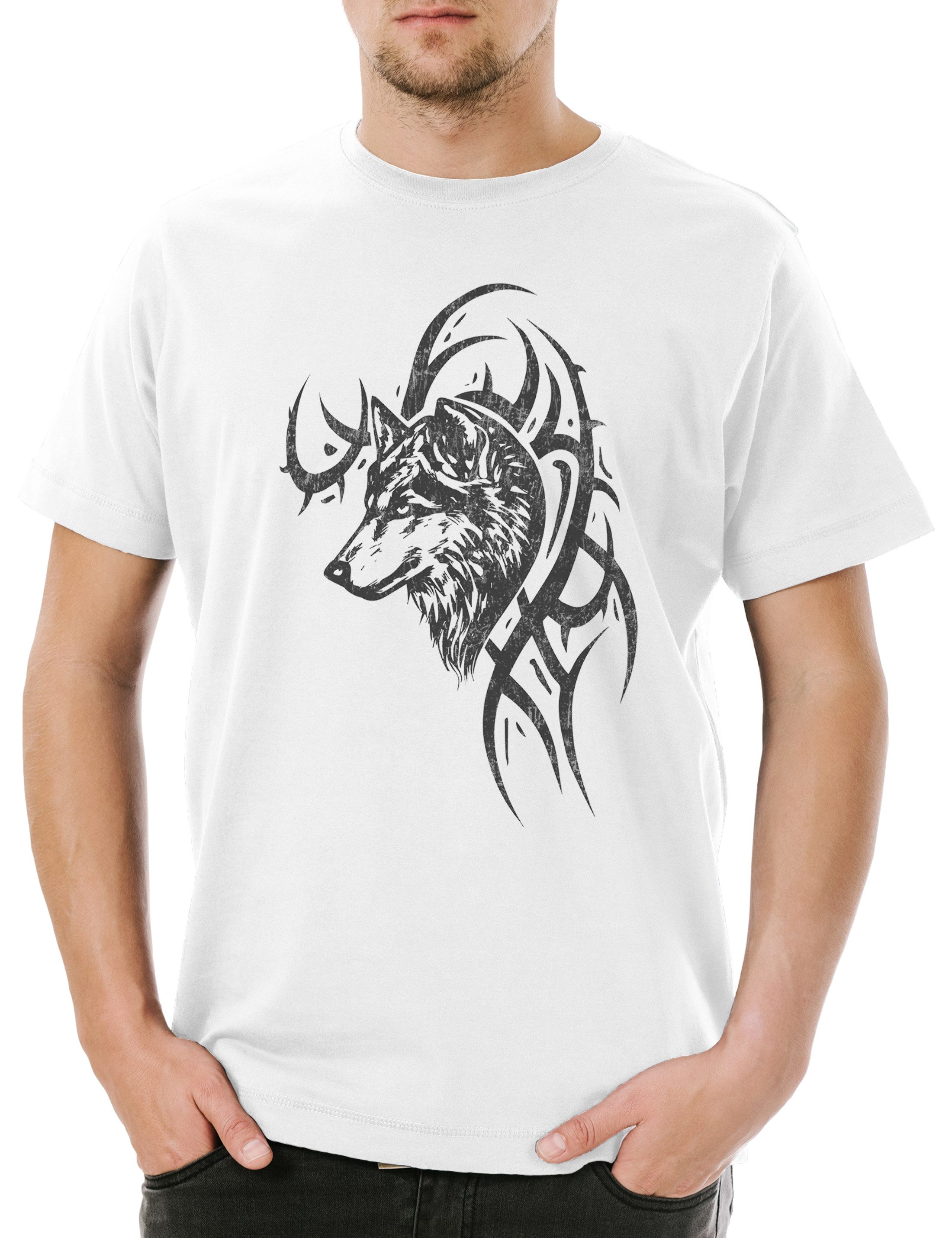 Urban Backwoods Print-Shirt Wolf & Tribal Herren T-Shirt Runen Runes German God Walhalla Vikings (1-tlg) Wikinger Thor Norse Norsemen