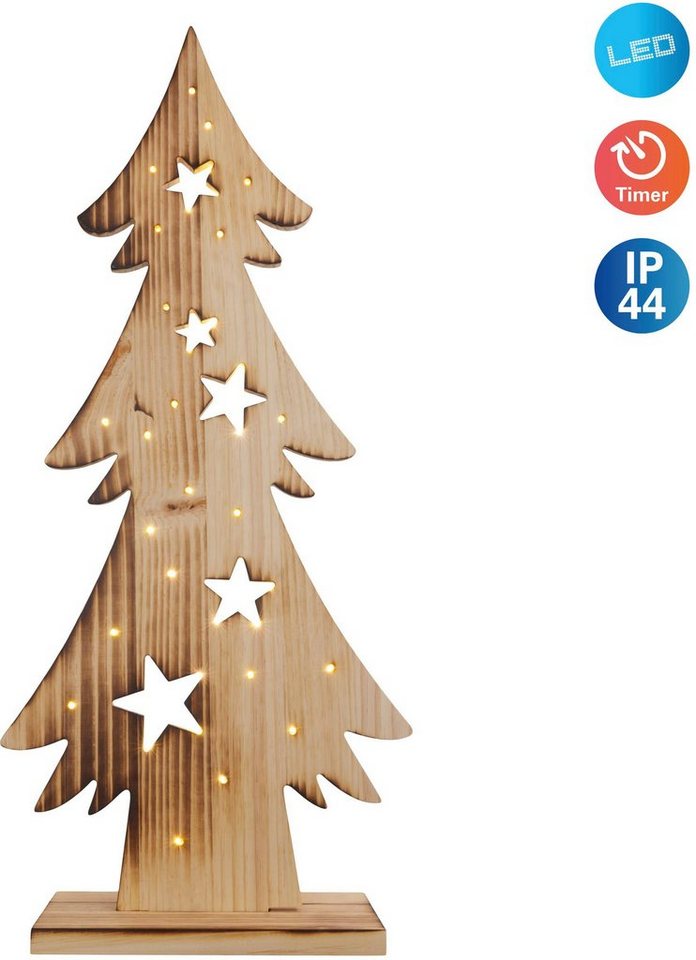 näve LED Baum Tannenbaum, Weihnachtsdeko aus Holz, Timerfunktion, LED fest  integriert, Warmweiß, Holz-Stehleuchte, Höhe ca. 80 cm, Batteriebetrieben