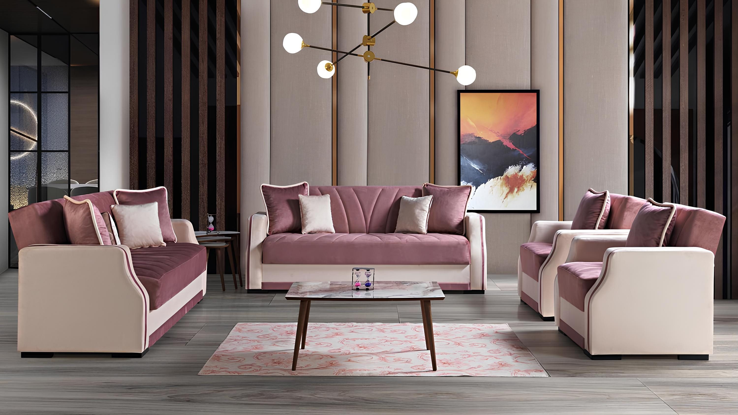 JVmoebel Wohnzimmer-Set Moderne Wohnlandschaft aus Luxusmaterial für stilvolles Wohnen, (3 Sitzer / 2 Sitzer / 2x Кресла), Made in Europa