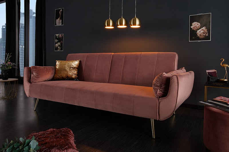 riess-ambiente Schlafsofa »DIVANI 220cm altrosa / gold«, 1 Teile, Wohnzimmer · Samt · 3-Sitzer · Couch mit Bettfunktion · Retro Design