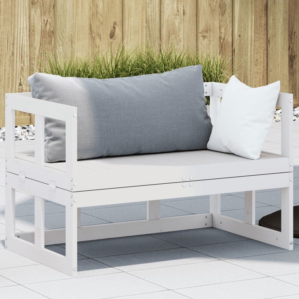 vidaXL Gartenbank 2-in-1 Gartensofa Verlängerbar Weiß Massivholz Kiefer (1-St)