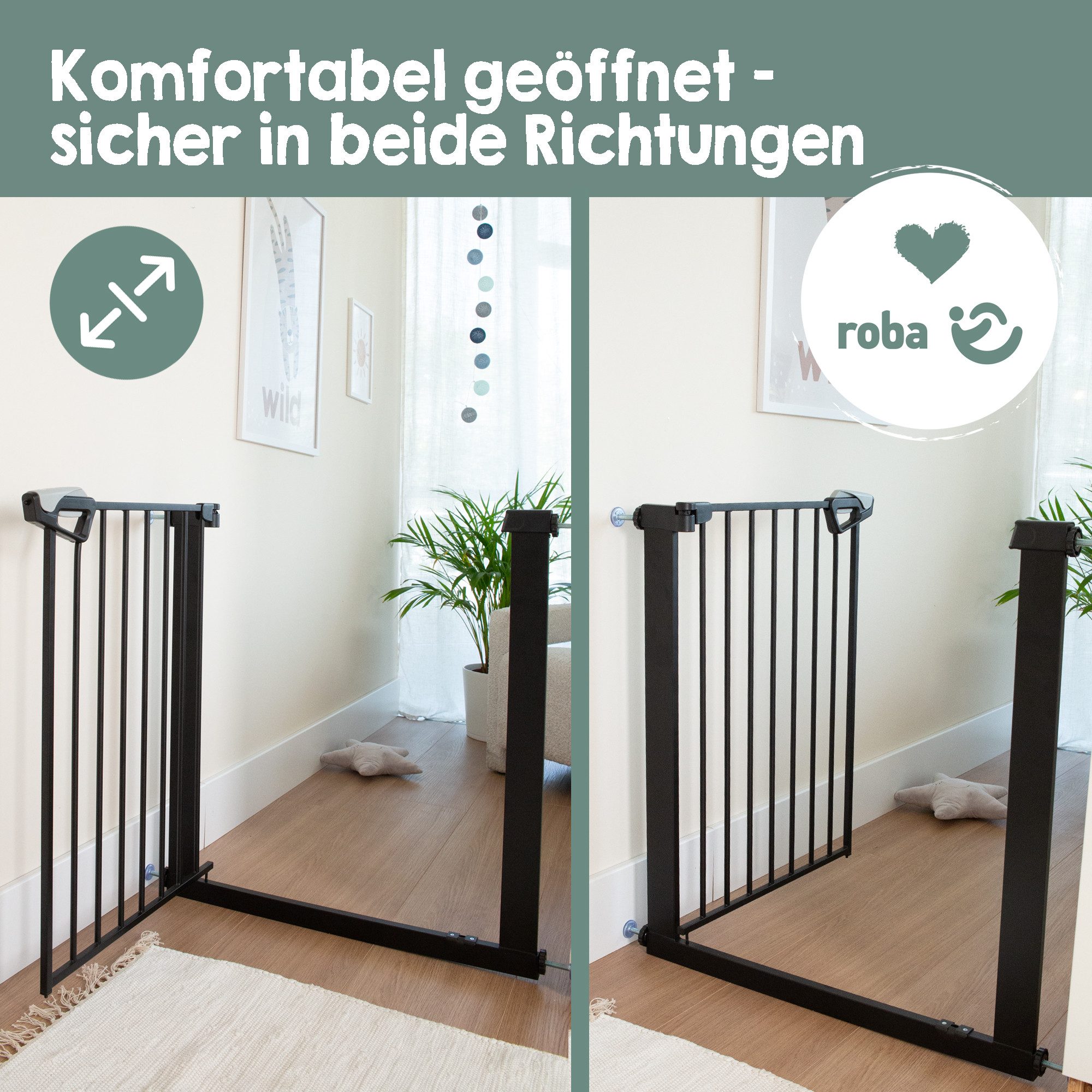 roba® Türschutzgitter easySafe+ Tür- & Treppenschutzgitter Metall - Verstellbreite 75-82 cm, TÜV-geprüft - Ampelverschluss 90°-Stopp - Bohrfrei - Von 0-24 Monat – Bild 5 von 5
