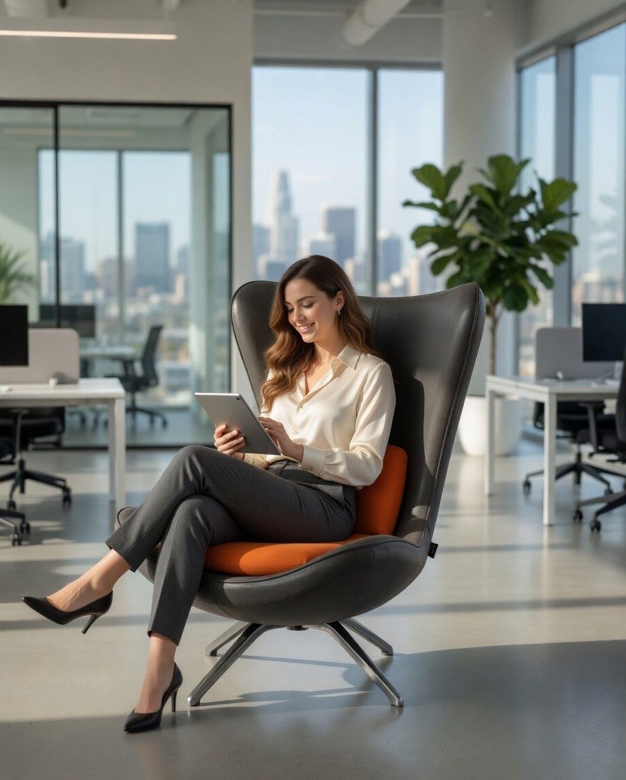 Xlmoebel Loungesessel Stylischer grauer Sessel mit hoher Lehne und orangefarbenen (1-St., Loungesessel grau/orange), Made in Europa