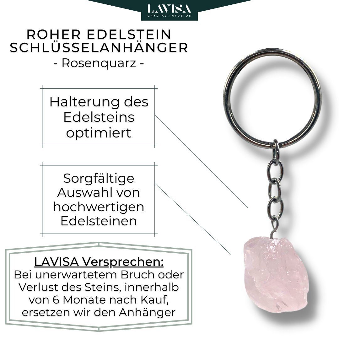 Anhänger Schlüssel Edelstein - Glücksbringer - Schlüsselanhänger LAVISA Rosenquarz Naturstein