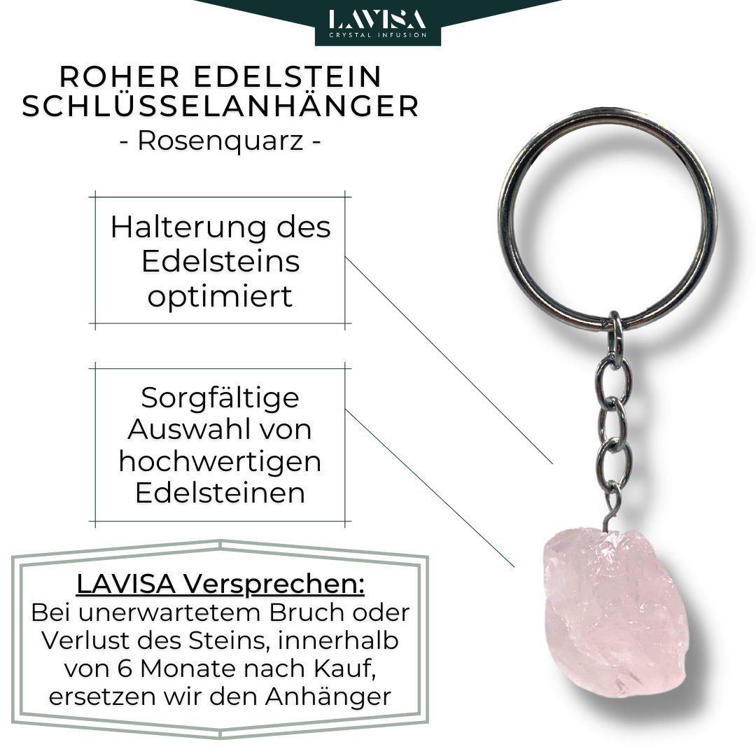 LAVISA Anhänger Schlüssel Edelstein Schlüsselanhänger Naturstein Rosenquarz - Glücksbringer 