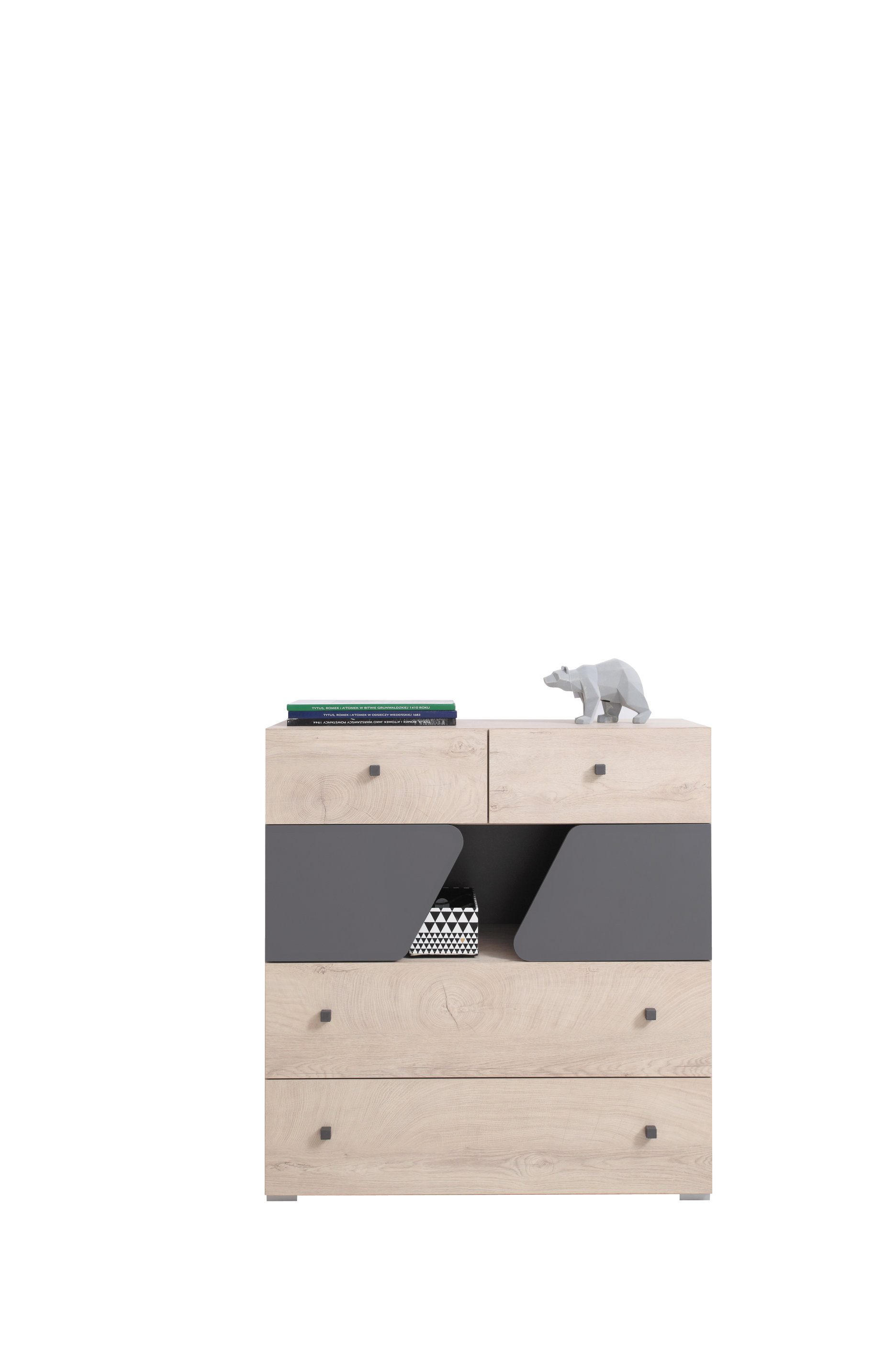 Masseno Kommode RAVENNA 90 cm Sideboard mit 4 Schubladen und 2 Türen Eichefarben