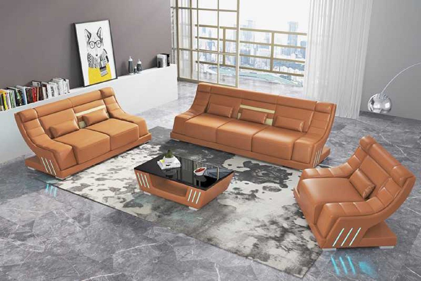 JVmoebel Wohnzimmer-Set Luxus Modern Komplette Couchgarnitur Kunstleder Sofa 321, (3-St., Nur Sofa 2+3 Sitzer + Sessel), Made in Europe Braun
