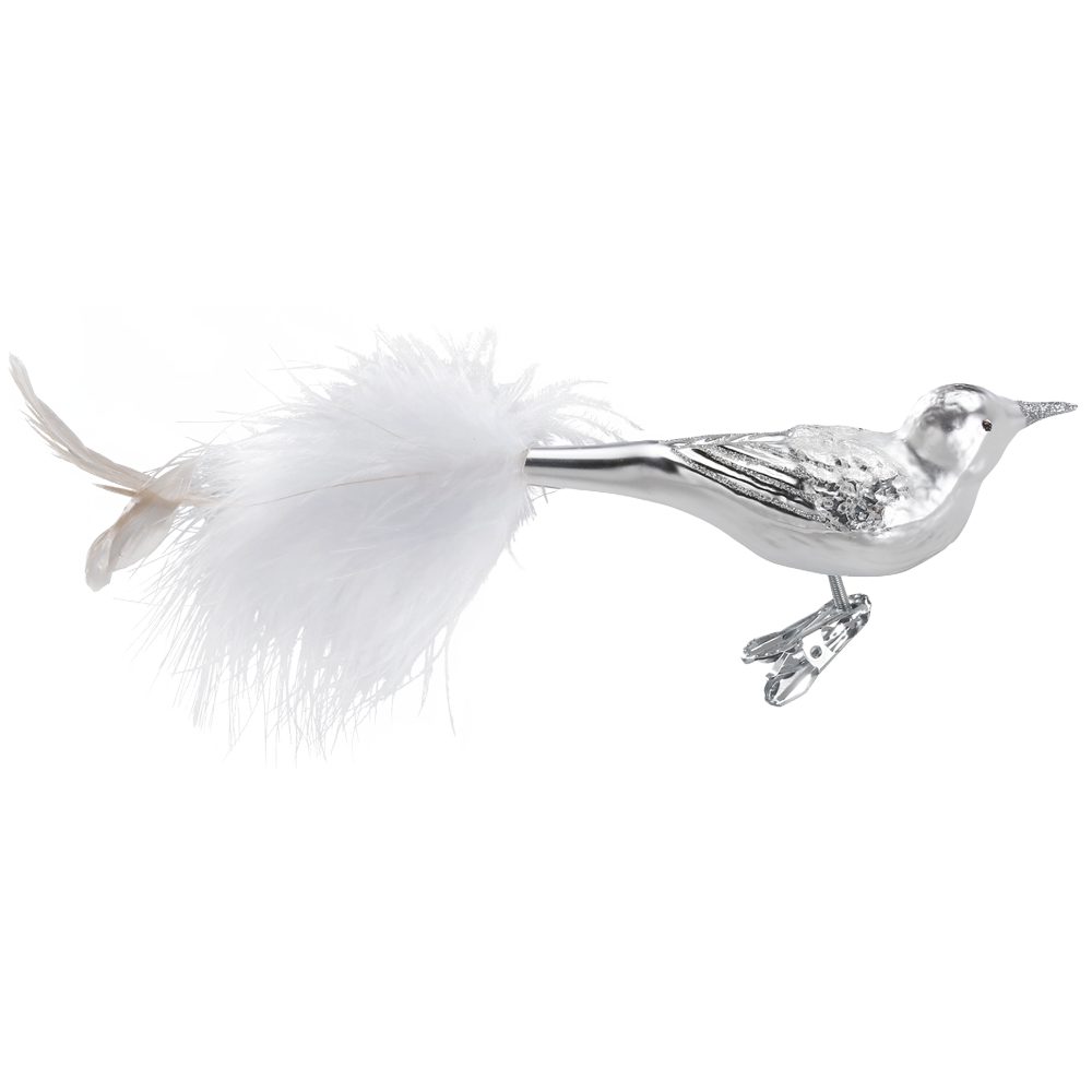 INGE-GLAS® Christbaumschmuck White Feathers 9,5cm Vogel (1-tlg), mundgeblasen, handbemalt | Dekohänger