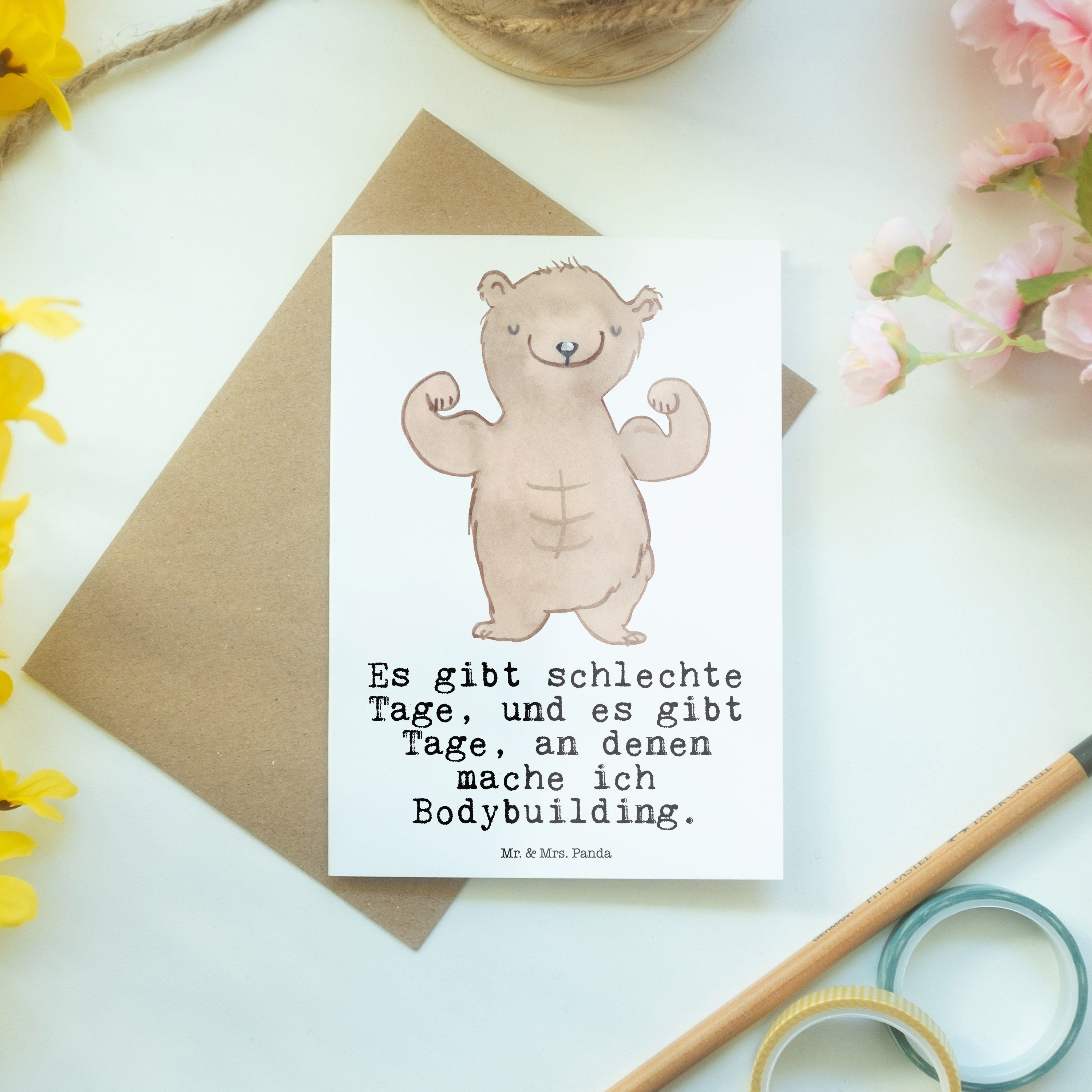 Mr. Grußkarte Bär Panda Bodybuilding Einladungskarte, - Geschenk, - Weiß Mrs. Tage Ausz Karte, &