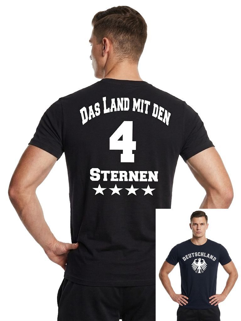 coole-fun-t-shirts Print-Shirt Deutschland Fan T-Shirt 4 Sterne WM Fußball Adler Schwarz Herren Fussball T-Shirt Deutschland Herren S - 5XL