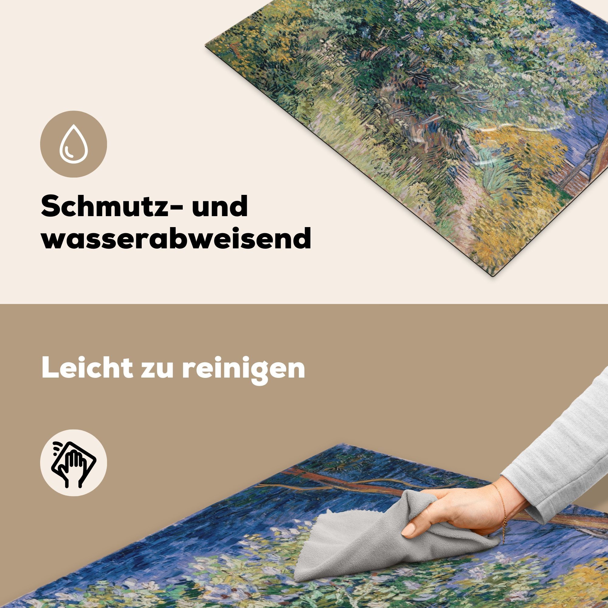 MuchoWow Herdblende-/Abdeckplatte Gogh, tlg), küche, Vincent Induktionskochfeld die für Vinyl, (1 cm, - 71x52 Fliederbusch Schutz Ceranfeldabdeckung van
