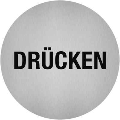 König Werbeanlagen Hinweisschild Piktogramm DRÜCKEN (rund), Textschild