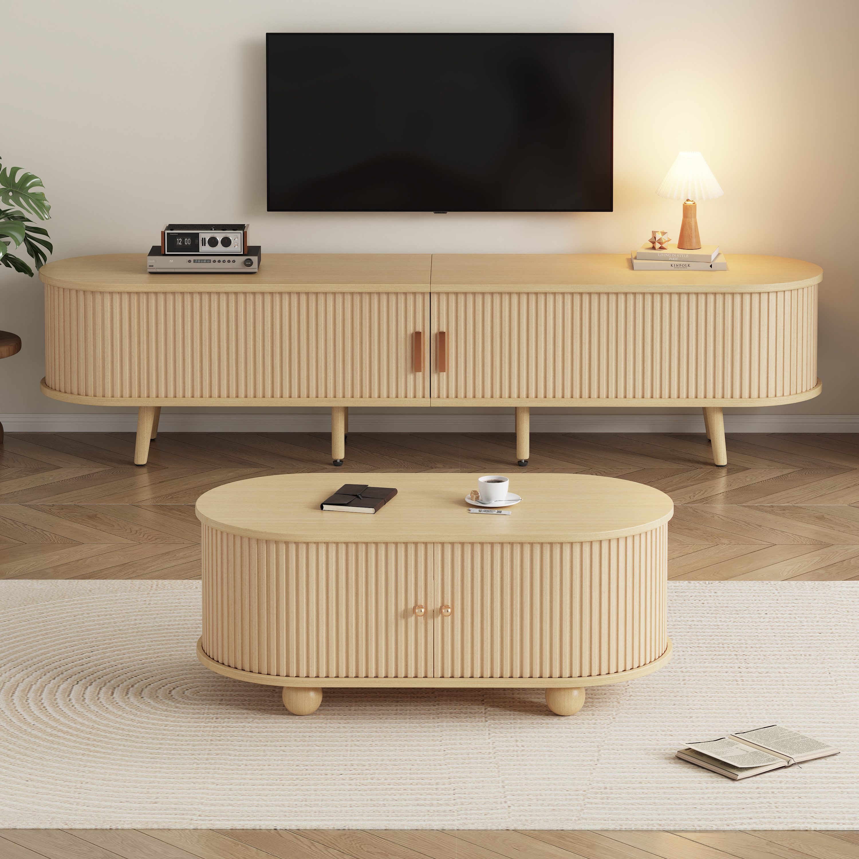 MODFU Wohnzimmer-Set TV-Schrank & Couchtisch Set, (ovale Kombination in Ori günstig online kaufen