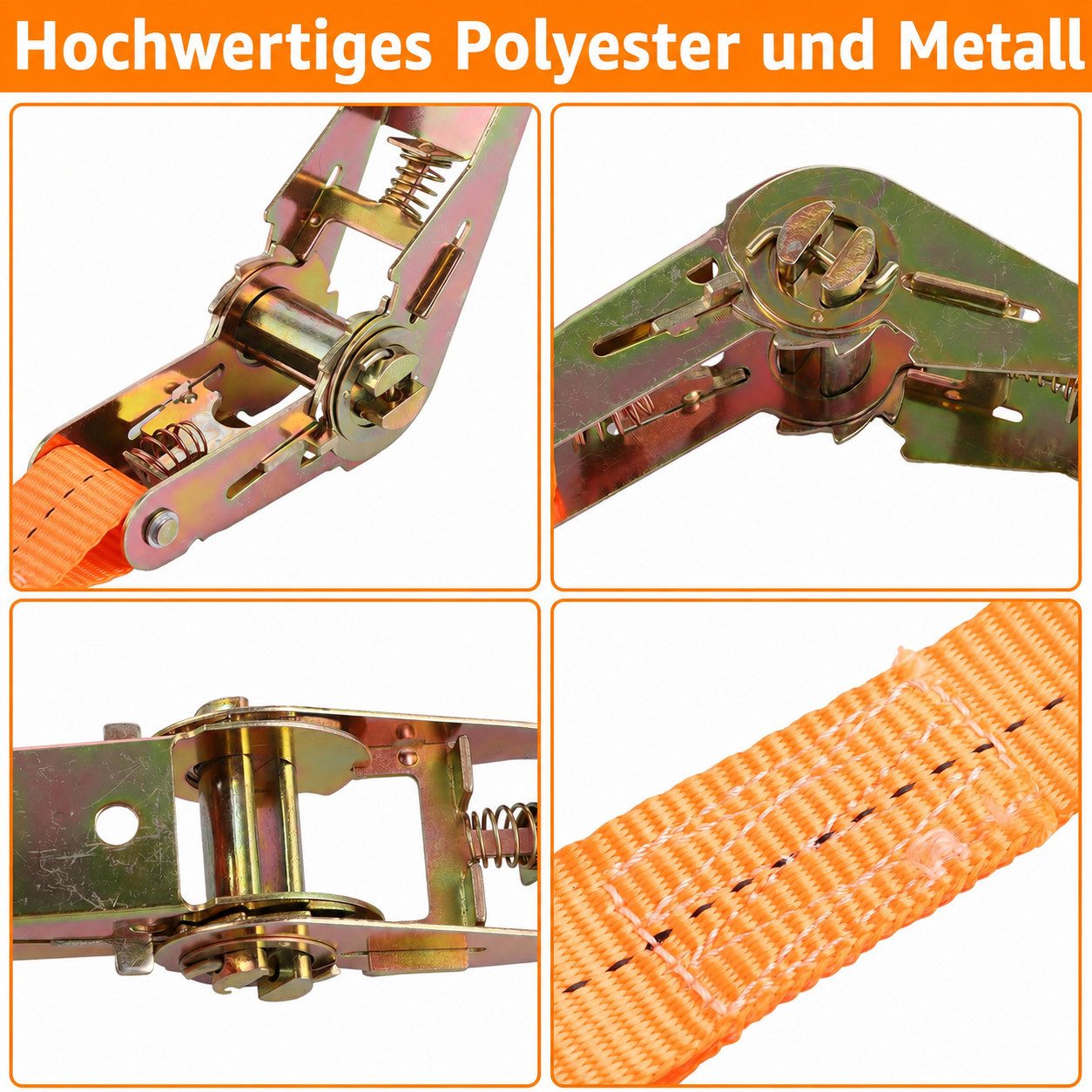 SURFOU Spanngurt Spanngurte mit Ratsche, 4er Set 6m x 25mm, orange, 800kg, robust Für Ladungssicherung, Transport, Umzug, Motorrad, Fahrrad, Camping