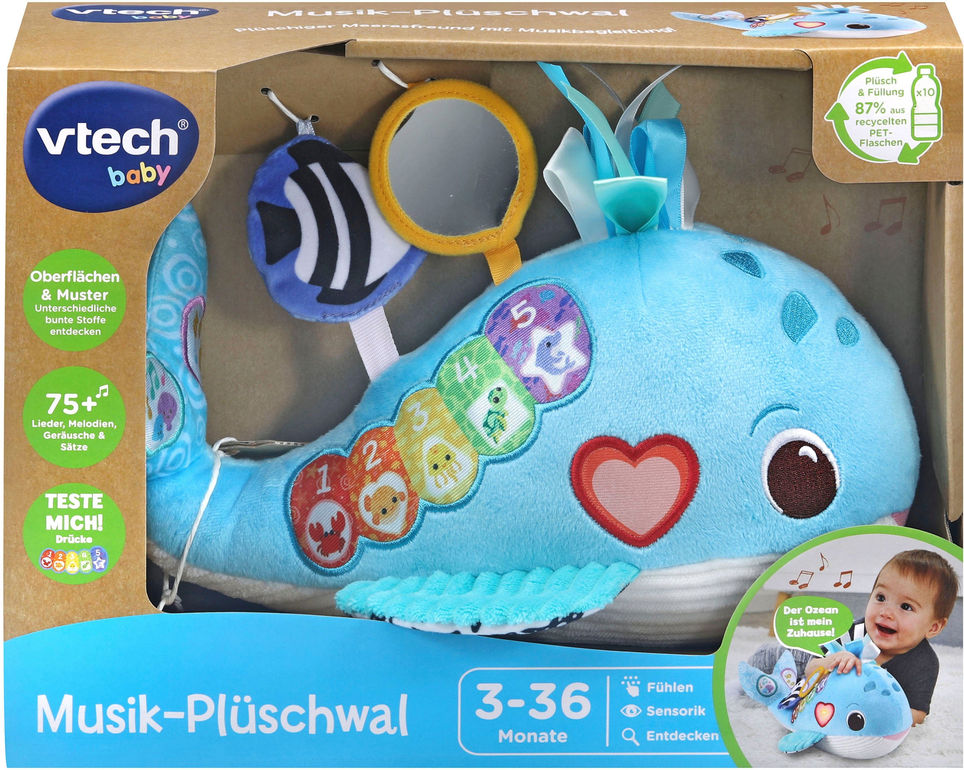 Vtech® Plüschfigur Vtech aus recyceltem Baby, Material Musik-Plüschwal