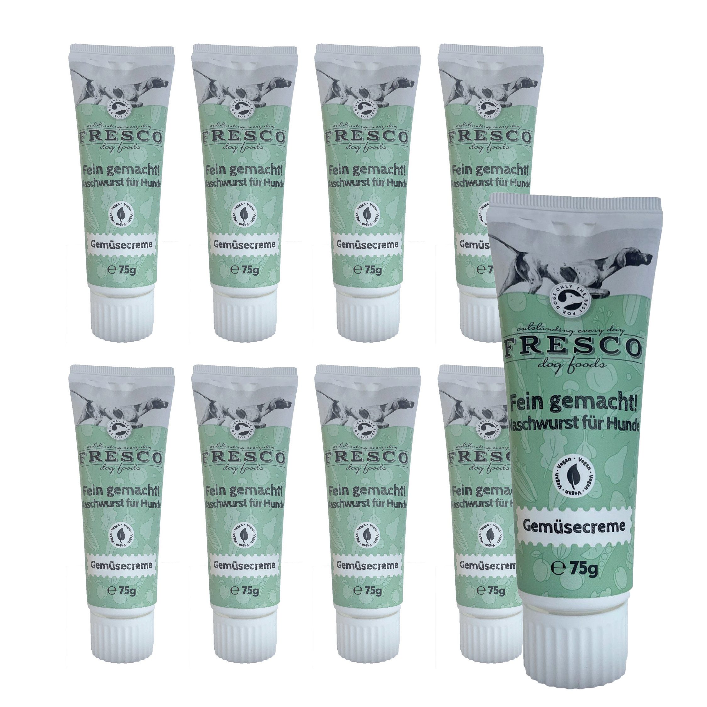 Fresco Dog Leberwurst in der Tube für Hunde I 9x75 g, Gemüse, Snack für: Hunde, Getreidefrei, zuckerfrei & wiederverschließbar