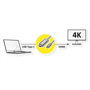 ROLINE USB Typ C - HDMI Adapterkabel, ST/ST Audio- & Video-Adapter USB Typ C (USB-C) Männlich (Stecker) zu HDMI Typ A Männlich (Stecker), 300.0 cm