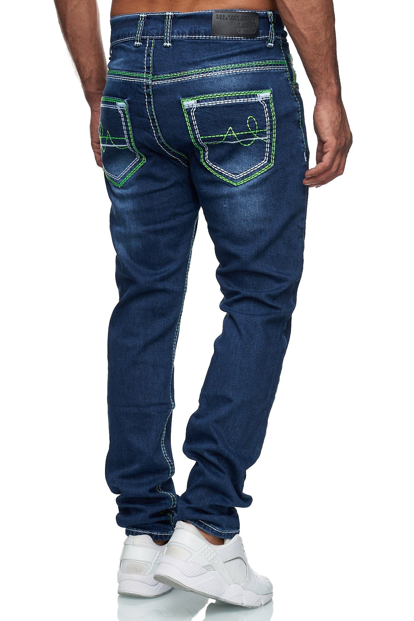 Neon-Naht Stonewashed Regular-fit-Jeans Herren Stretch Dicke Jeans Straight 20897-2 Grun Baxboy Denim Fit