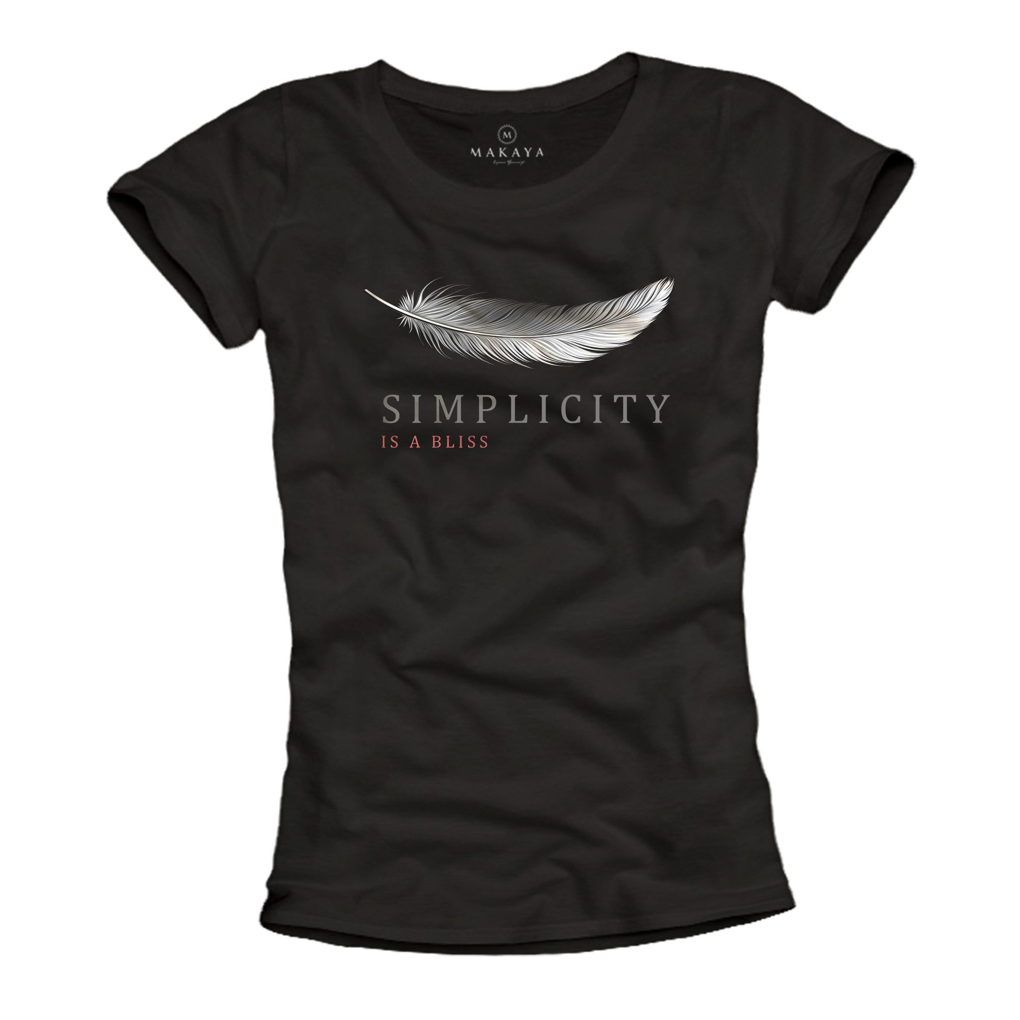 MAKAYA Print-Shirt Damenshirt mit Federn & Spruch – Stylisches Boho Sprüche günstig online kaufen