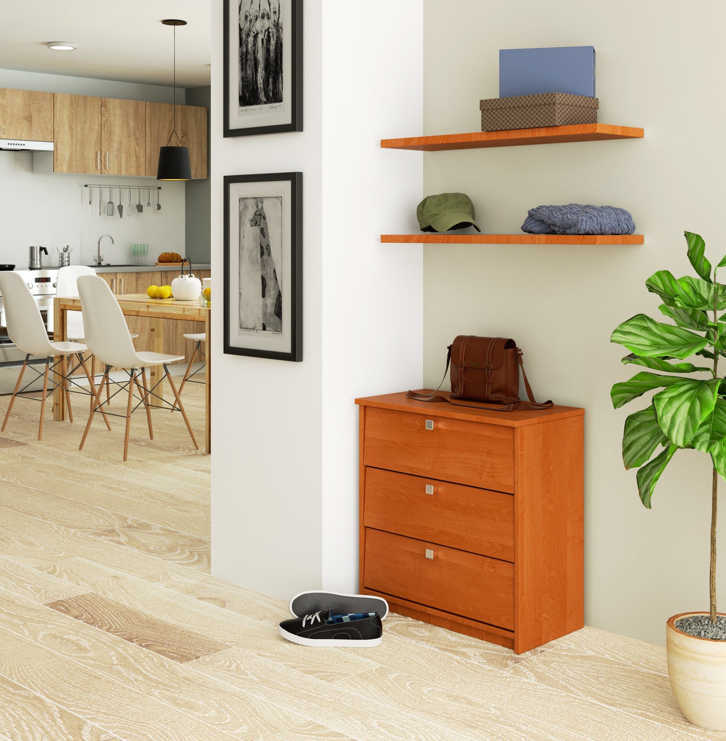 Raumhirsch Furniture Schuhschrank Eiche - Praktische Schuhkommode - Schuhregal Pflegeleichte MDF-Oberfläche, Maße: 80 x 100 x 35 cm, 18 Paar