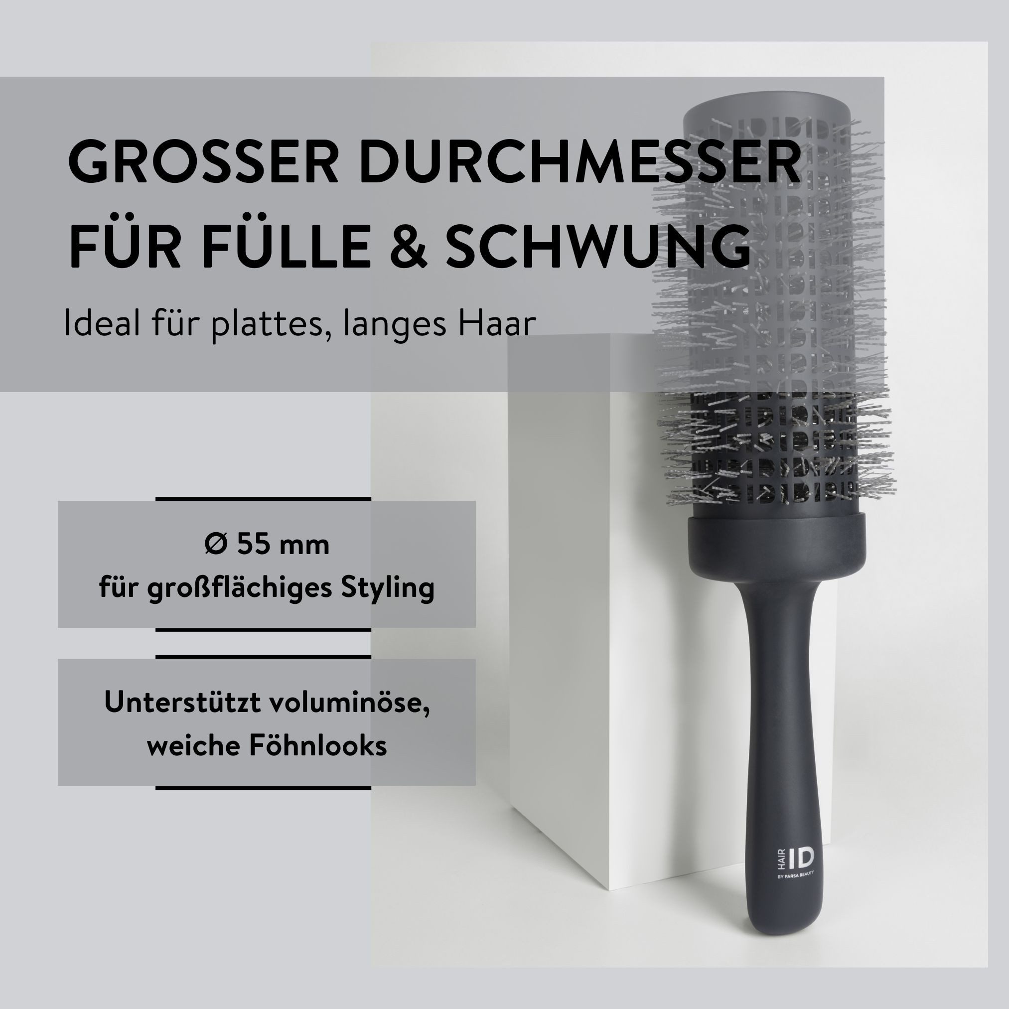 PARSA Beauty Haarbürste Hair ID Control & Volume Rundb?rste 55 mm, Volumen f?r langes Haar