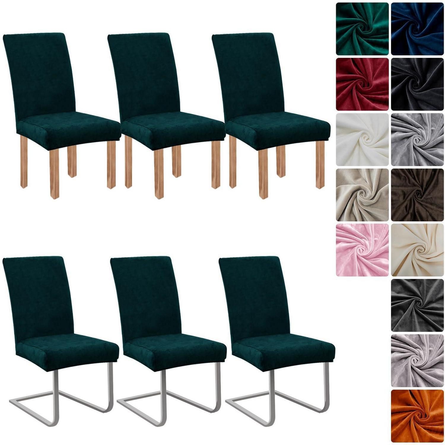 LuxusKollektion Stuhlhusse Stuhlhussen Samt 6er Set Stretch Waschbar Turquoise 6-Packungen, Stuhlbezug