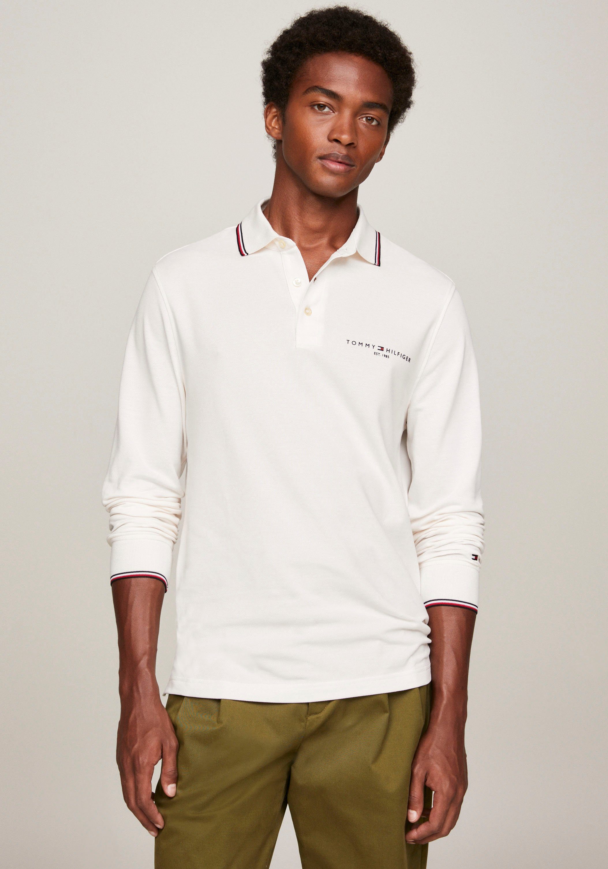 white SLIM Tommy PLACE TIPPED Langarm-Poloshirt L/S Hilfiger POLO