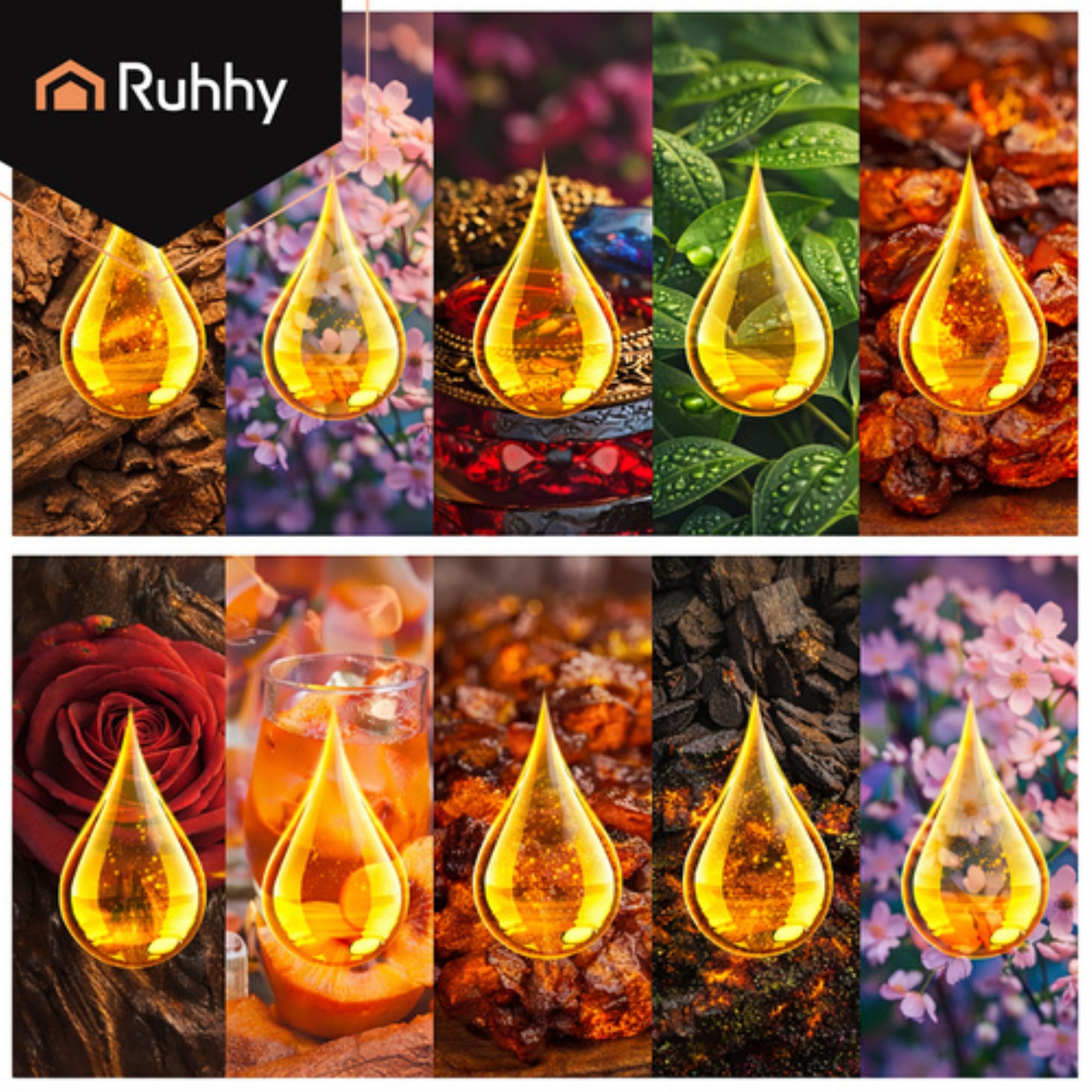 Ruhhy Duftöl Duftöl Set 10x10 ml Raumduft Öle mit Pipetten Geschenkset (Duftöl Geschenkset mit 10 Aromen zur Raumbeduftung inkl. Pipetten, 12-St., 10 Duftöle à 10 ml mit 2 Pipetten in Geschenkbox), 10 verschiedene Duftnoten Konzentriert Mit Pipetten zur Dosierung