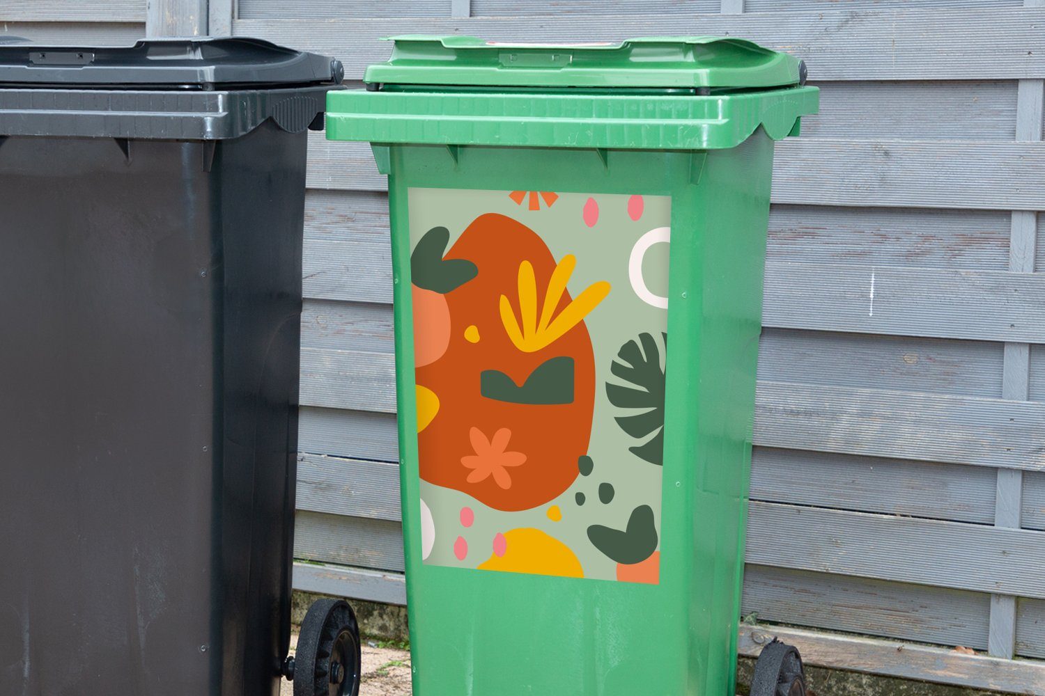 Sticker, Pflanzen St), Mülltonne, (1 MuchoWow - Formen Wandsticker Muster Mülleimer-aufkleber, Abfalbehälter - Container,