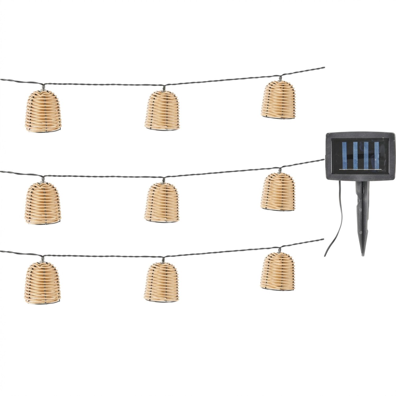 Macosa Home LED-Lichterkette oho 380 cm IP44 für Außen & Innen LED Outdoorbeleuchtung, mit geflochtenen Lampenschirmen