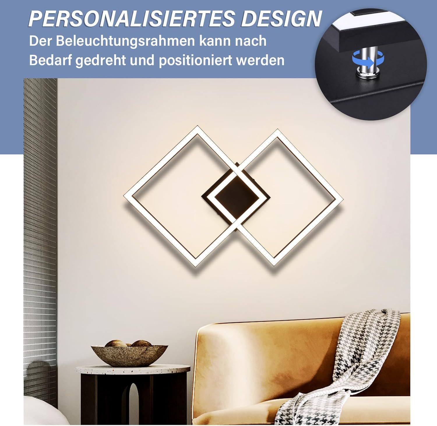 Nettlife LED Deckenleuchte Flur Wohnzimmer Schwarz modern Kristall Deckenlampe 12/24W, LED fest integriert, Warmweiß, ohne Kristalle 24W 46.1*46.1*5.8cm für Woh – Bild 2 von 5