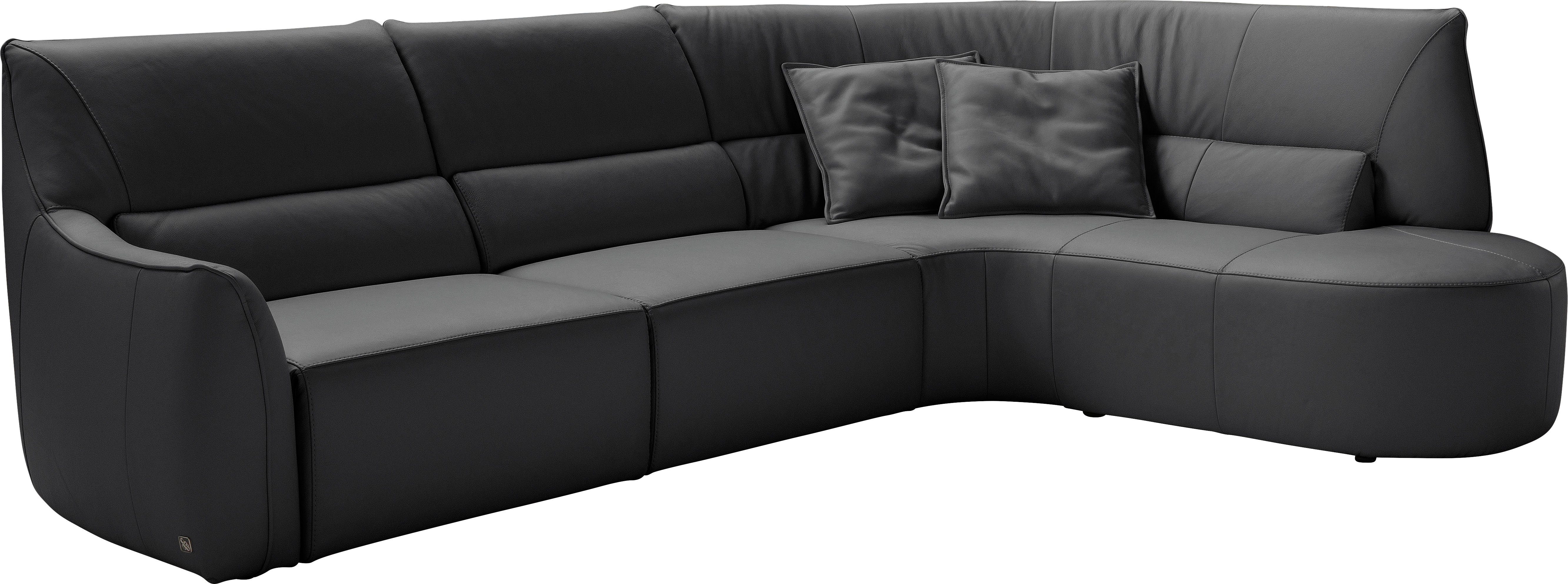 Egoitaliano Ecksofa Puffy, extravagant & edel, Retro Designsofa, hoher Sitzkomfort, L-Form, mit Ottomane, wahlweise mit und ohne elektrischer Relaxfunktion