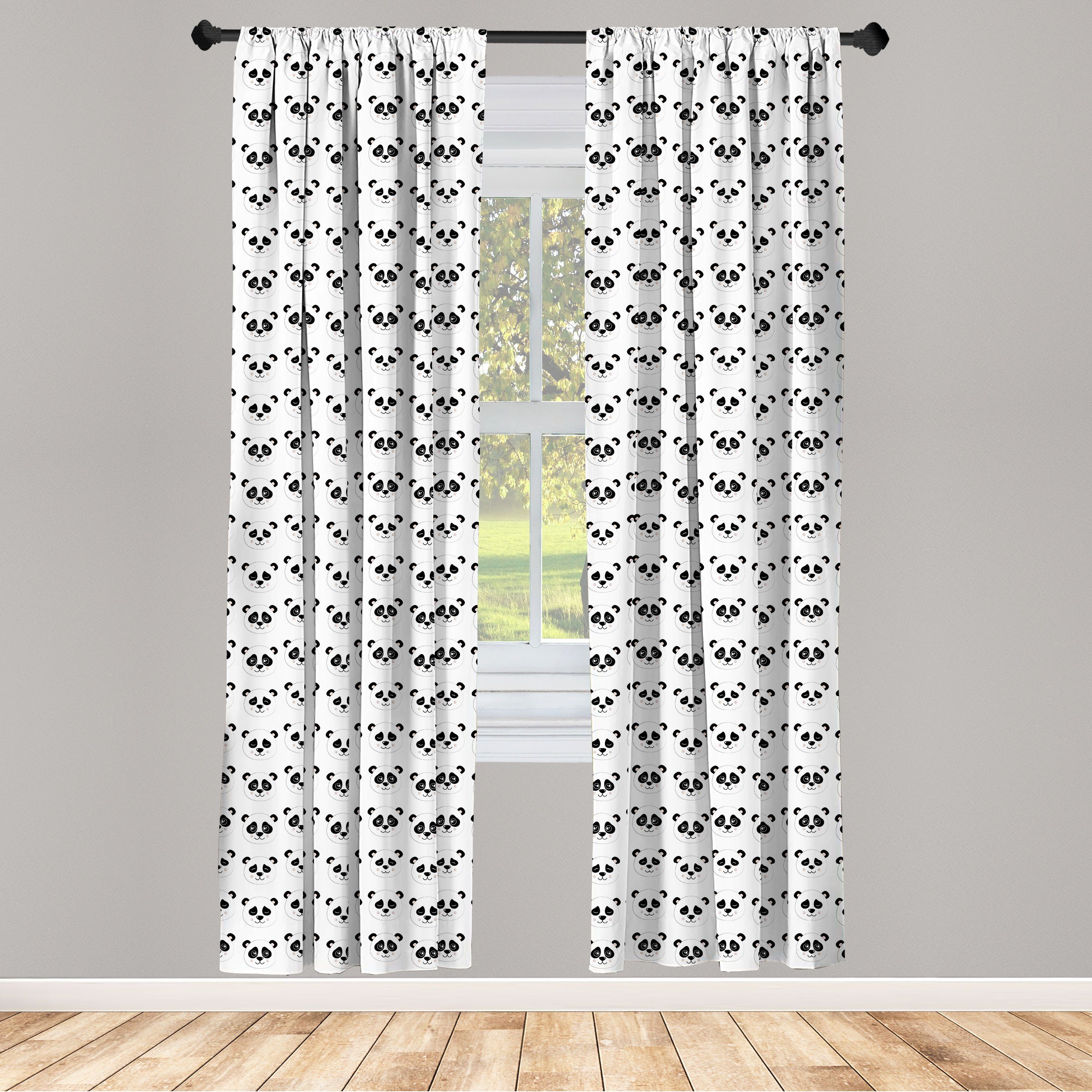 Gardine Vorhang für Wohnzimmer Schlafzimmer Dekor, Abakuhaus, Microfaser, Panda Nursery Bär Faces