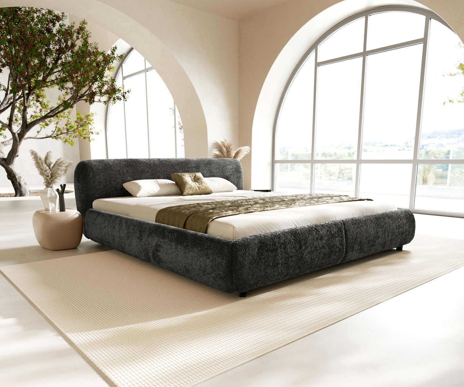 DELIFE Polsterbett Shona, Teddystoff Grau 180x200 cm