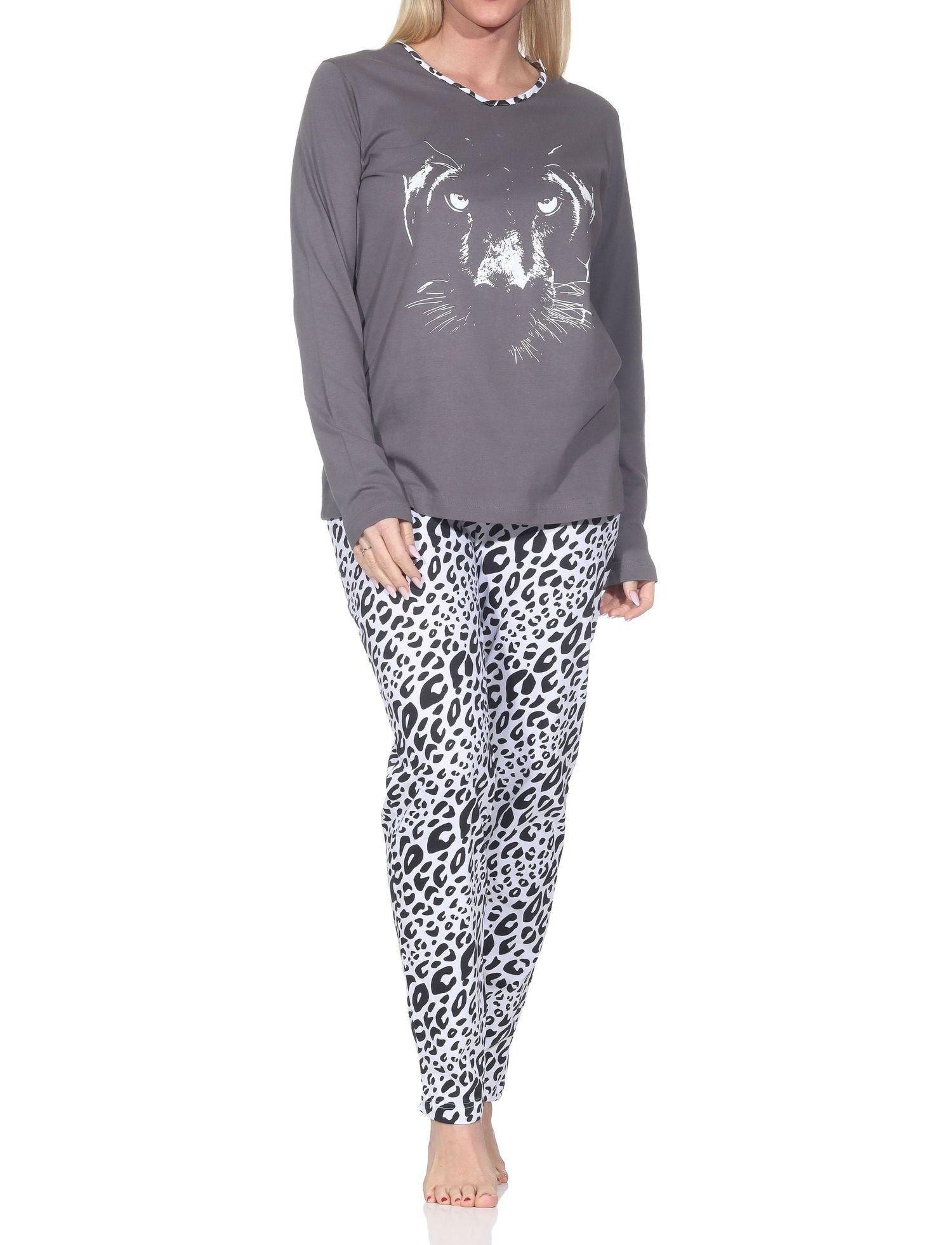 Pyjama Normann Damen langarm Pyjama mit Animal Motiv – auch in Übergröße