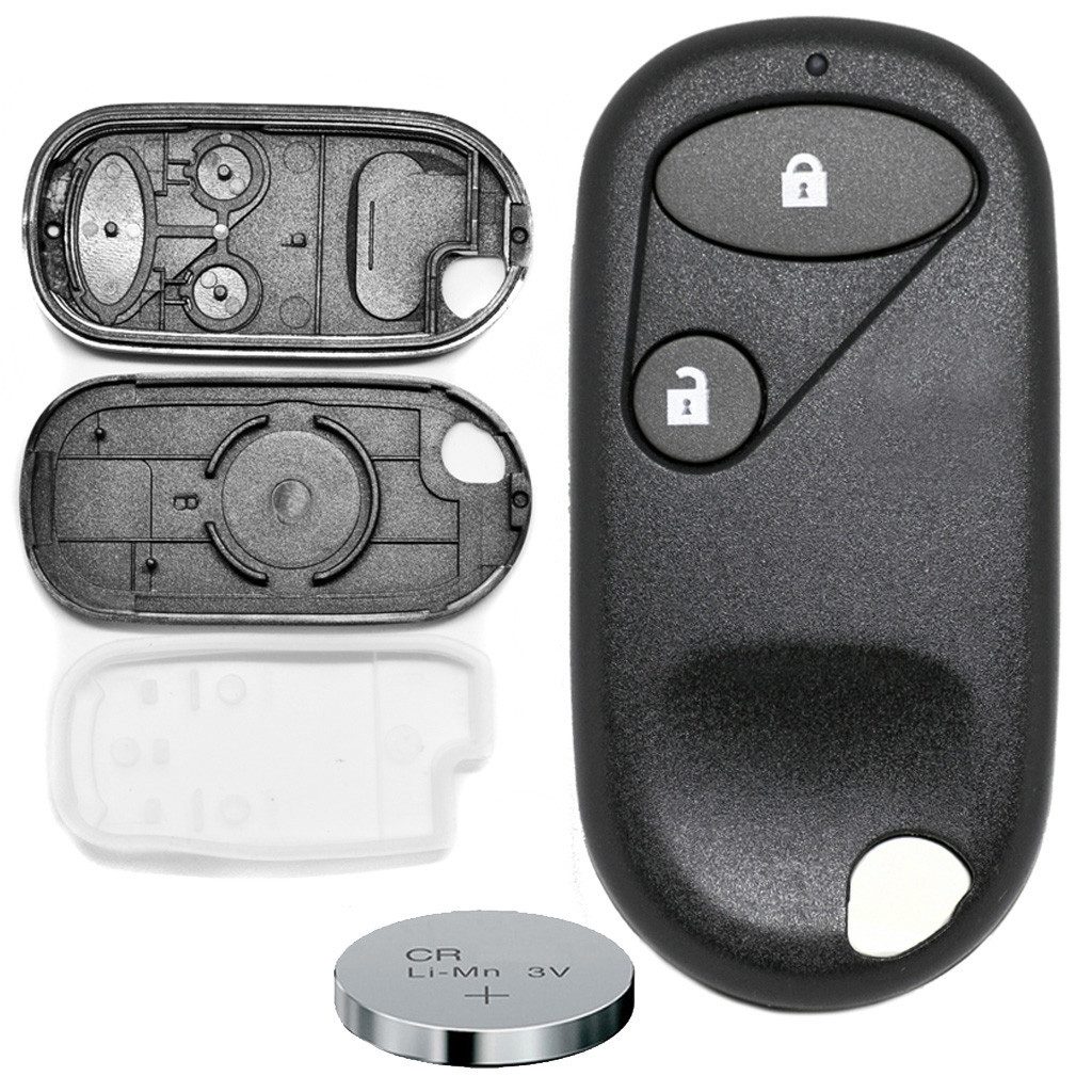 mt-key Auto Schlüssel Austausch Gehäuse 2 Tasten + 1x passende CR2025 Knopfzelle, CR2025 (3 V), für Honda CIVIC ACCORD PRELUDE CRV JAZZ HRV Funk Fernbedienung