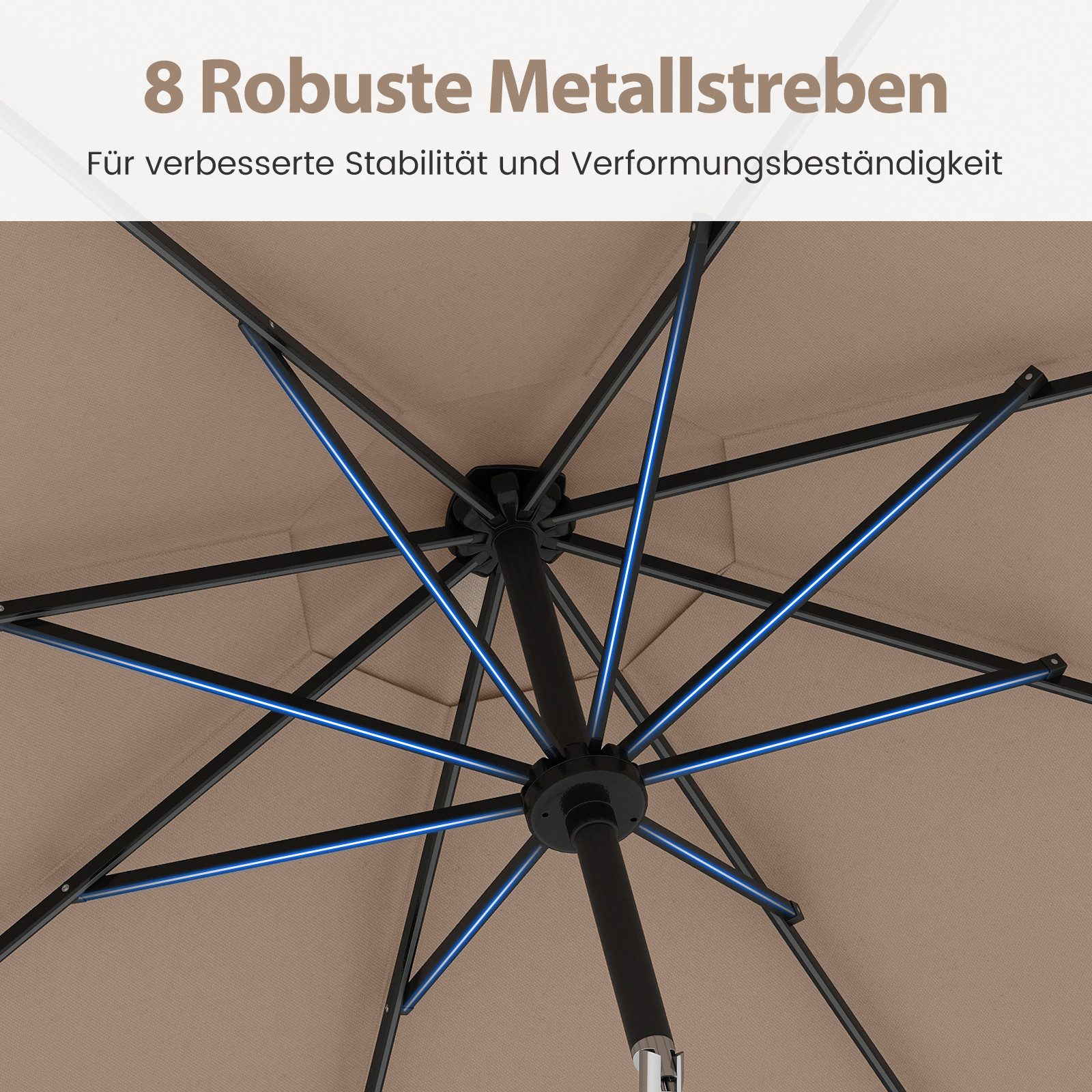 Thumbnail - COSTWAY Sonnenschirm 300cm mit LED, Kurbel, Gartenschirm um 35° knickbar